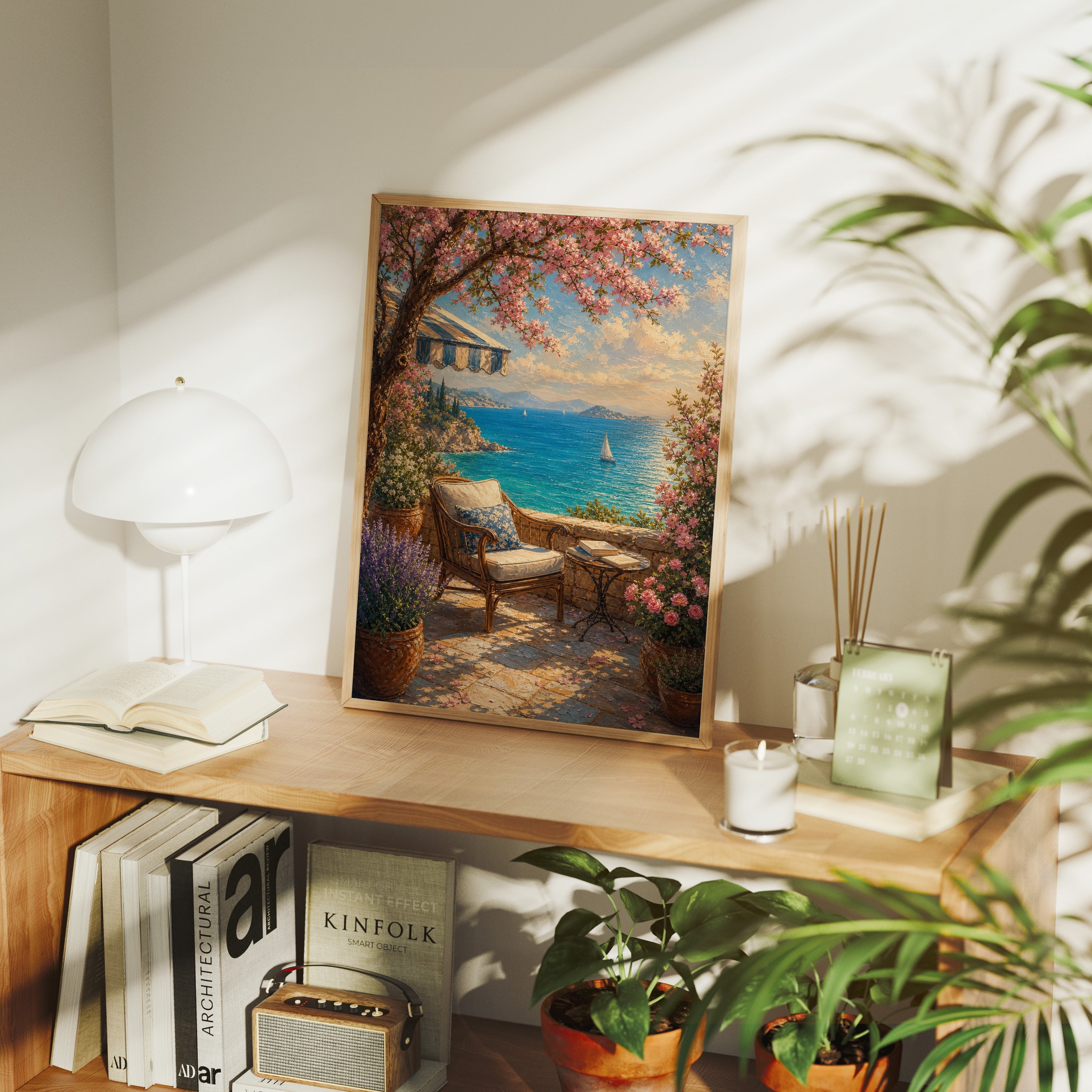 Capri Sea View Terrace poster framed room mockup by Seji Art