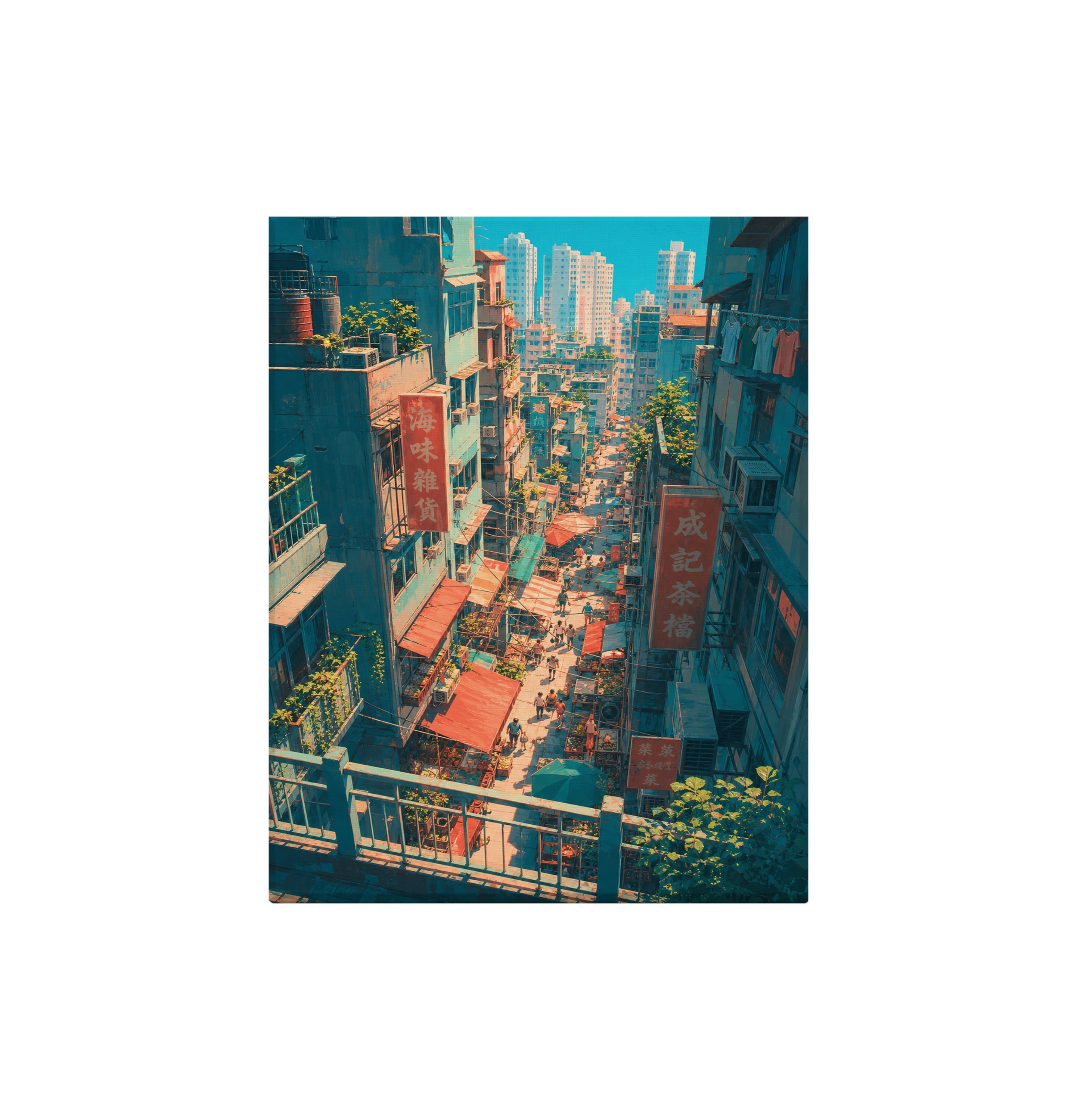 Central Hong Kong Hillside Market canvas wall art preview by Seji Art