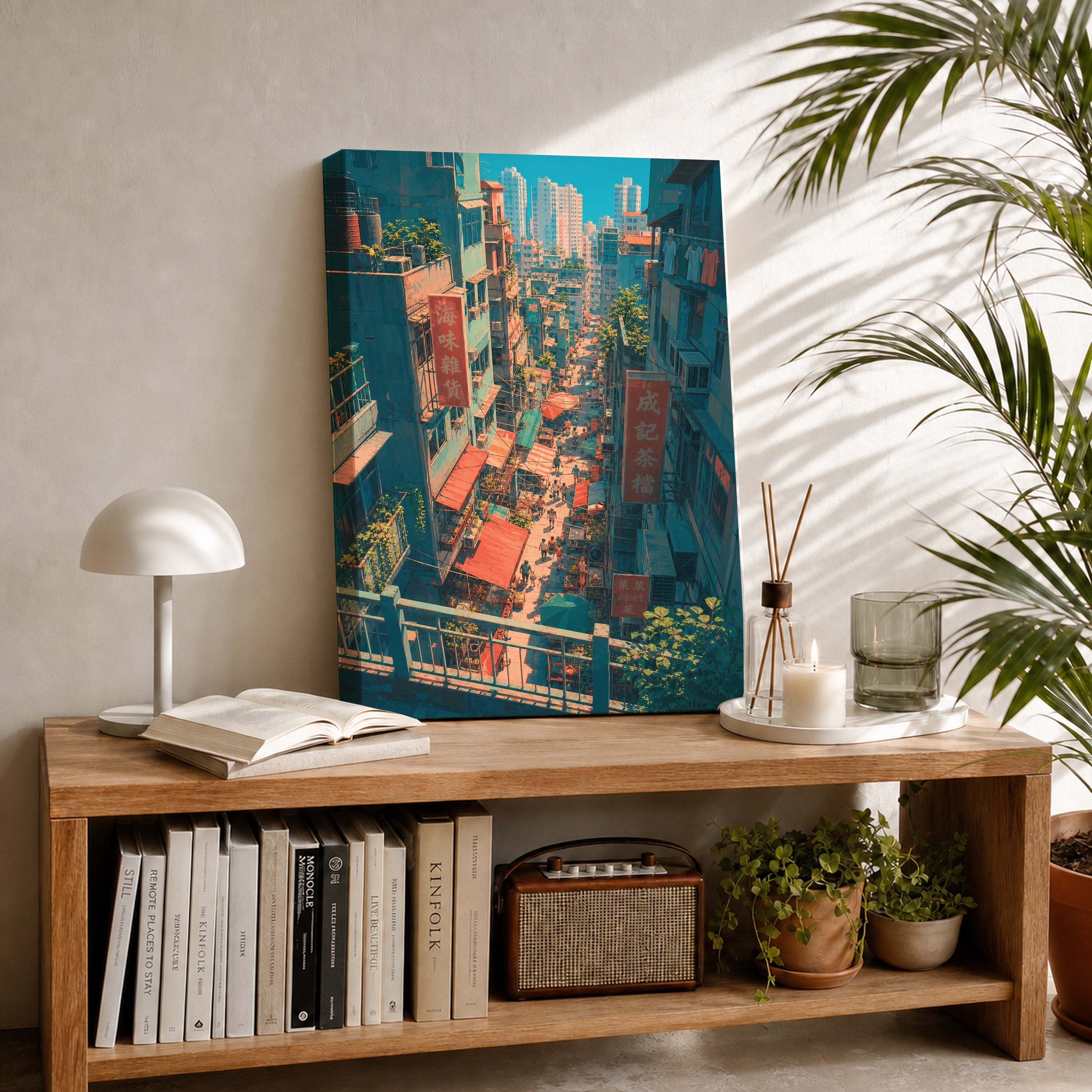 Central Hong Kong Hillside Market canvas room mockup by Seji Art