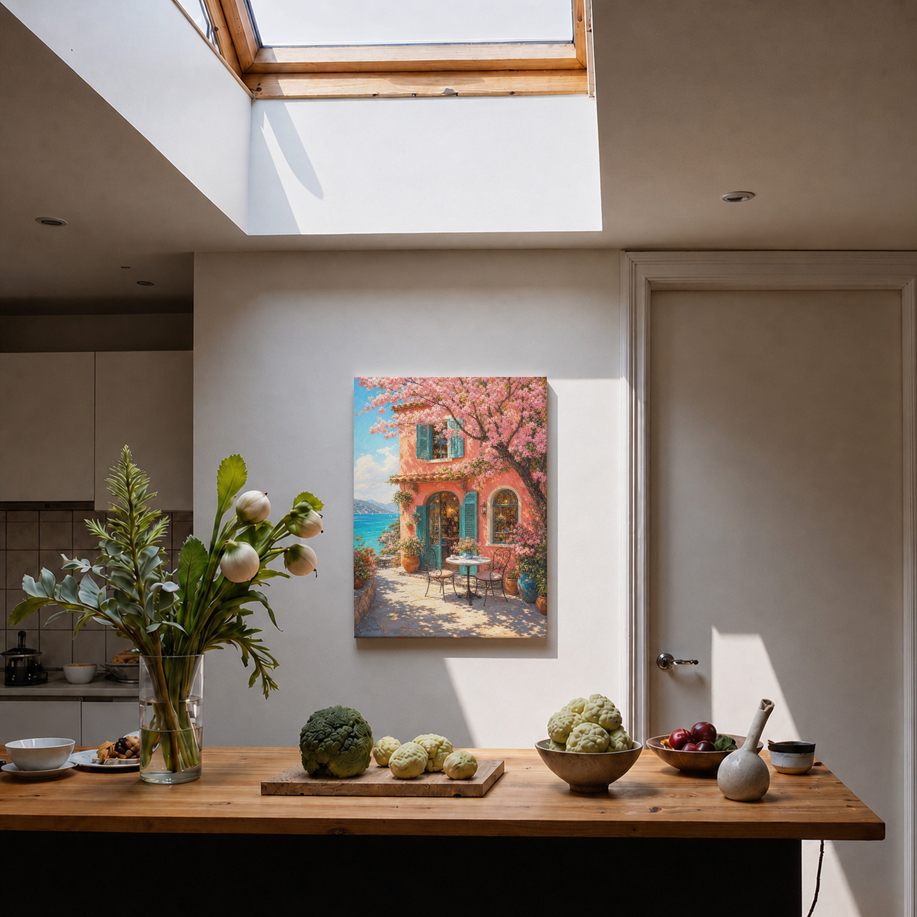 Cherry Blossom Courtyard Window canvas home decor mockup by Seji Art