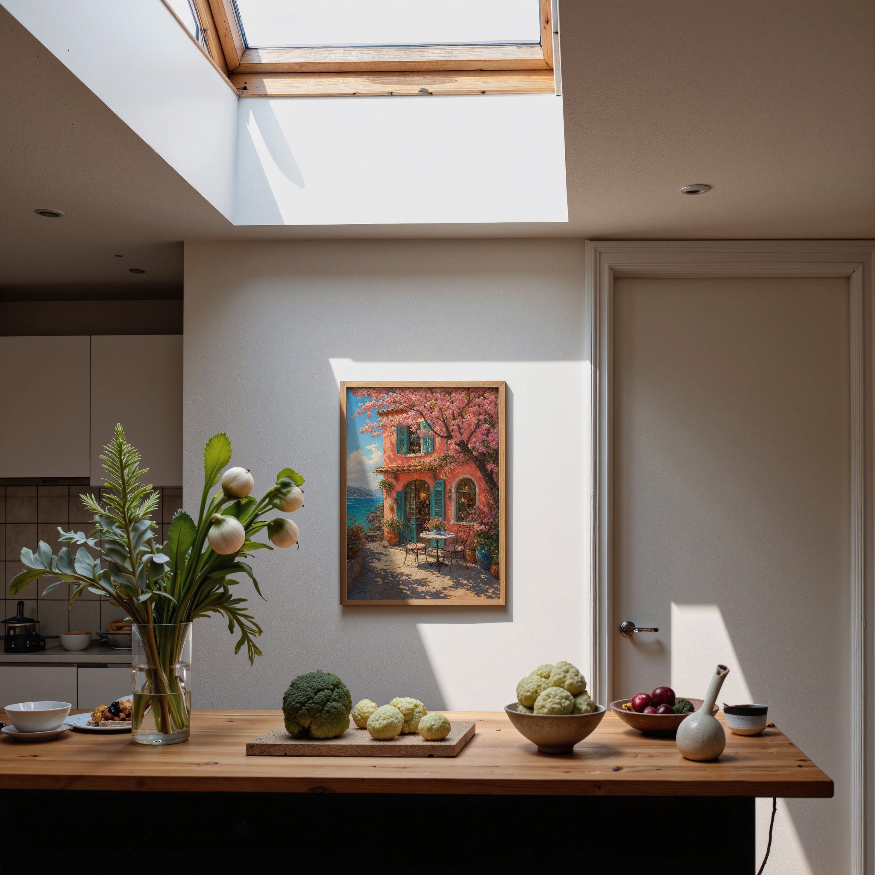 Cherry Blossom Courtyard Window poster wall art mockup by Seji Art