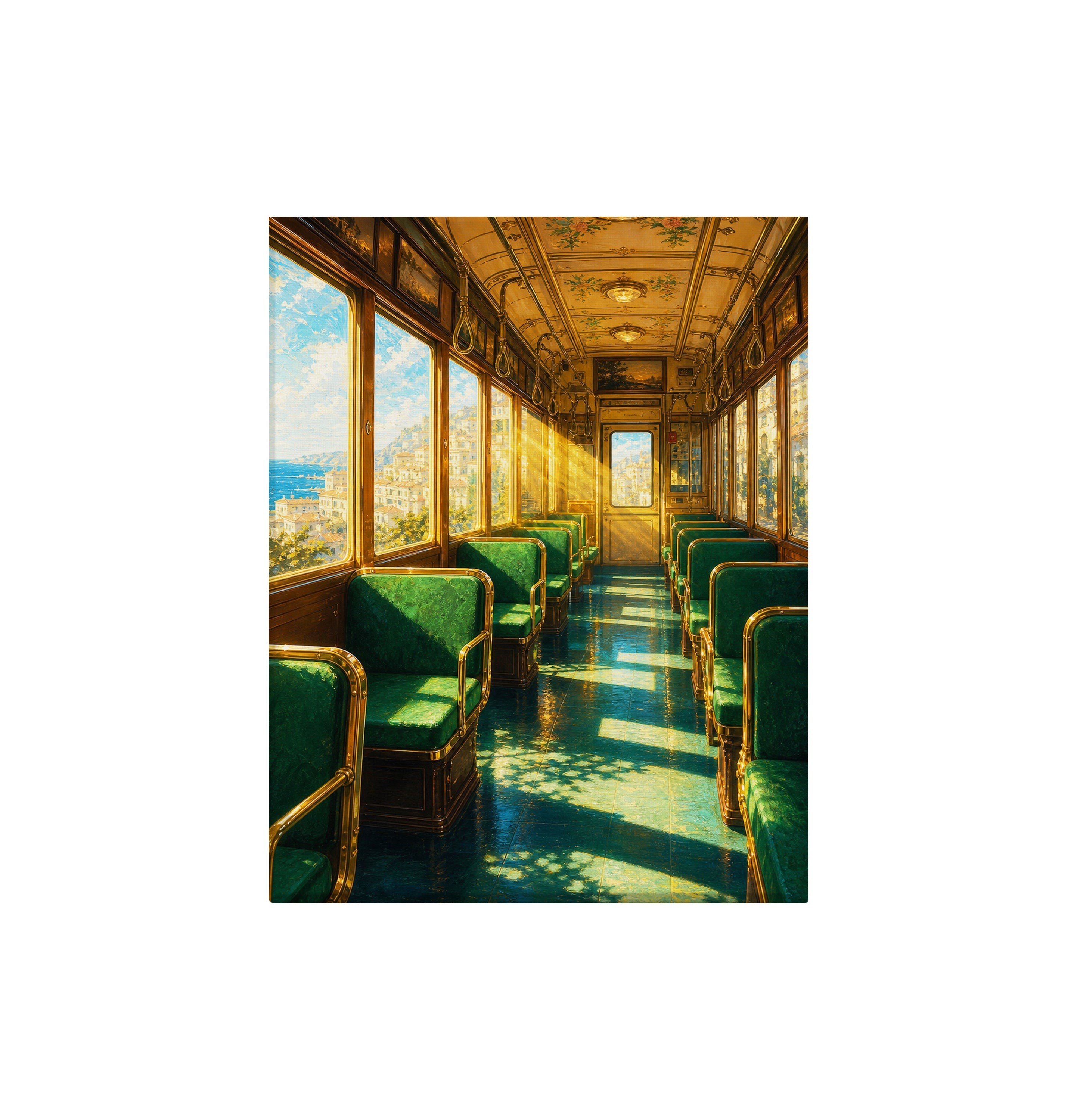 Emerald Vintage Train Car canvas wall art preview by Seji Art