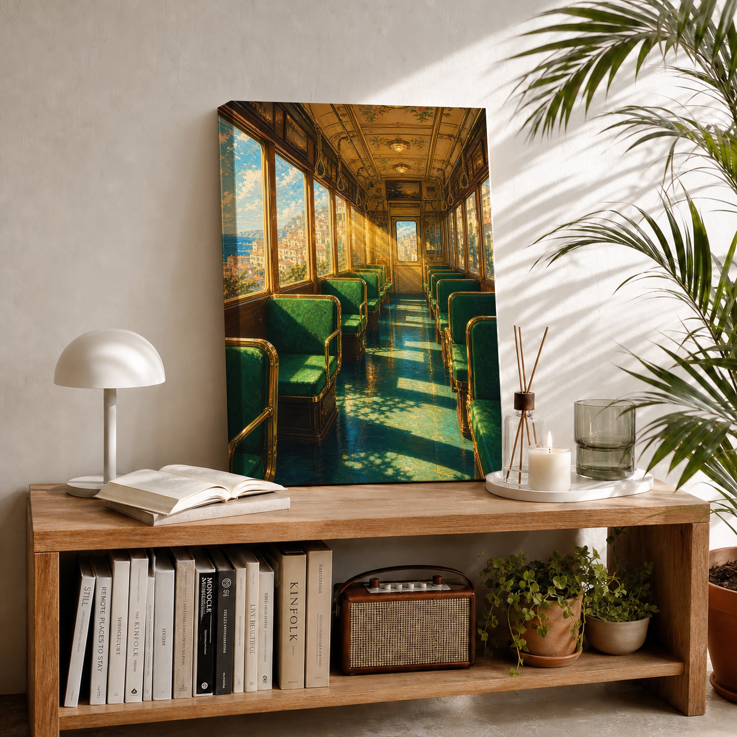 Emerald Vintage Train Car canvas room mockup by Seji Art
