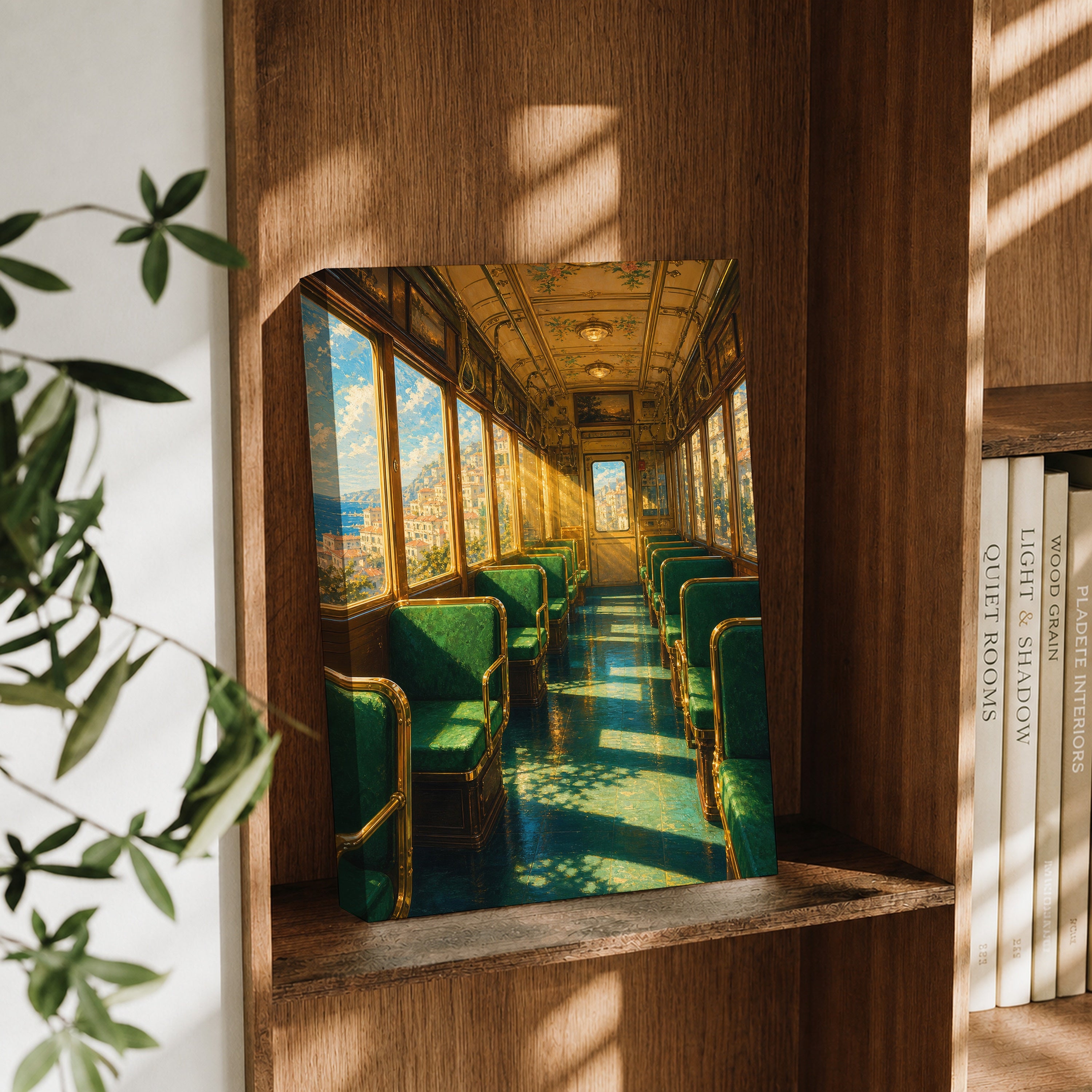 Emerald Vintage Train Car canvas wall art decor mockup by Seji Art