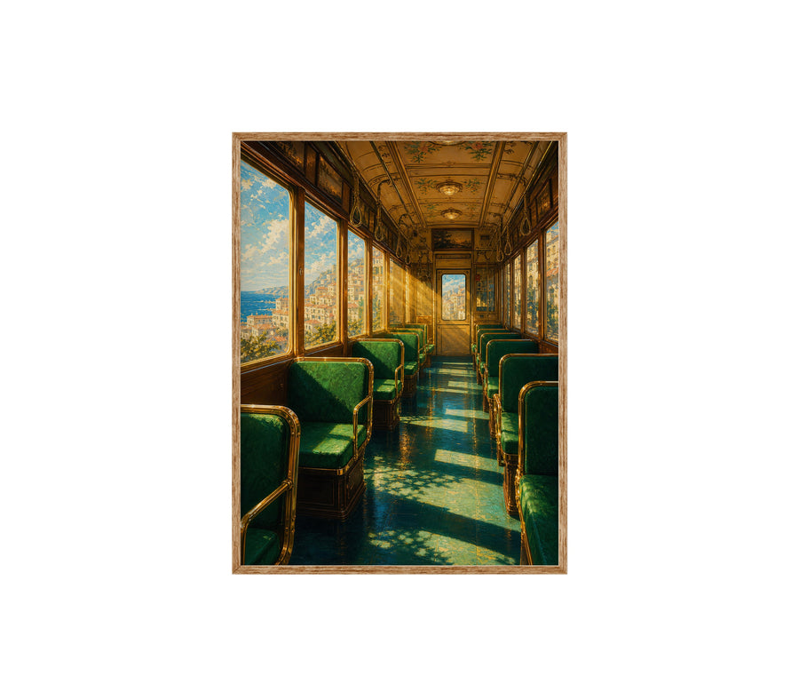 Emerald Vintage Train Car poster print preview by Seji Art