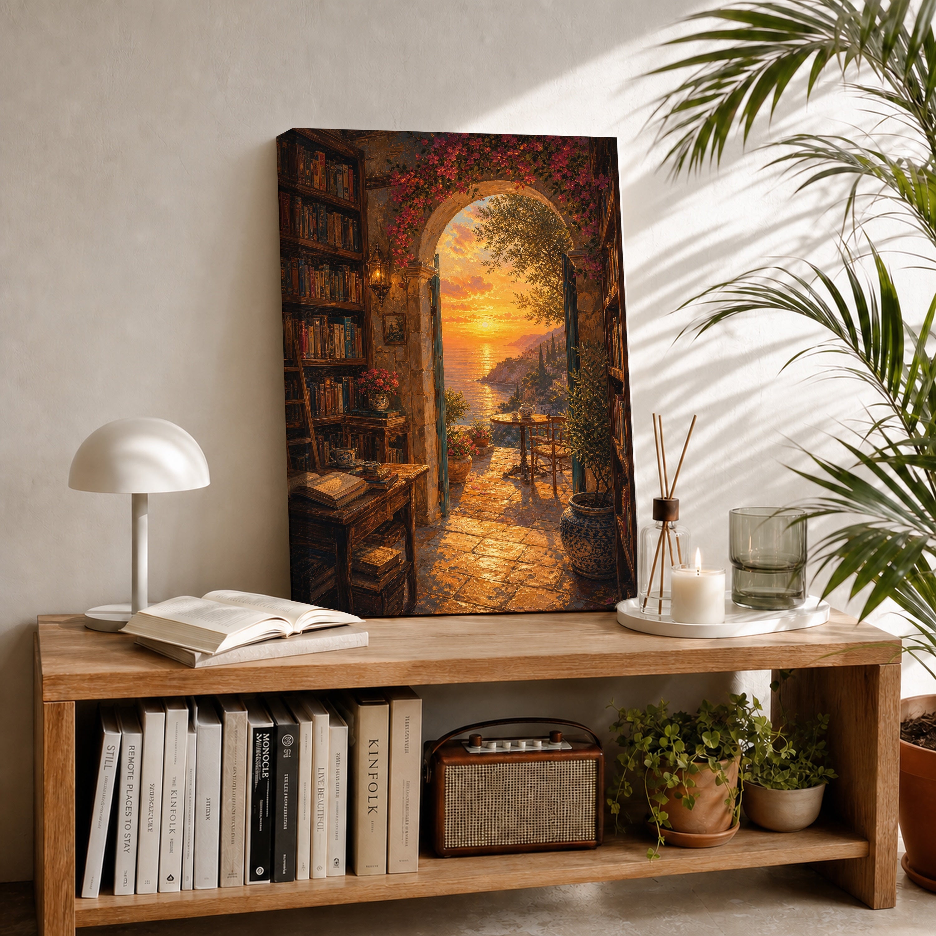Golden Bookshop Archway canvas room mockup by Seji Art