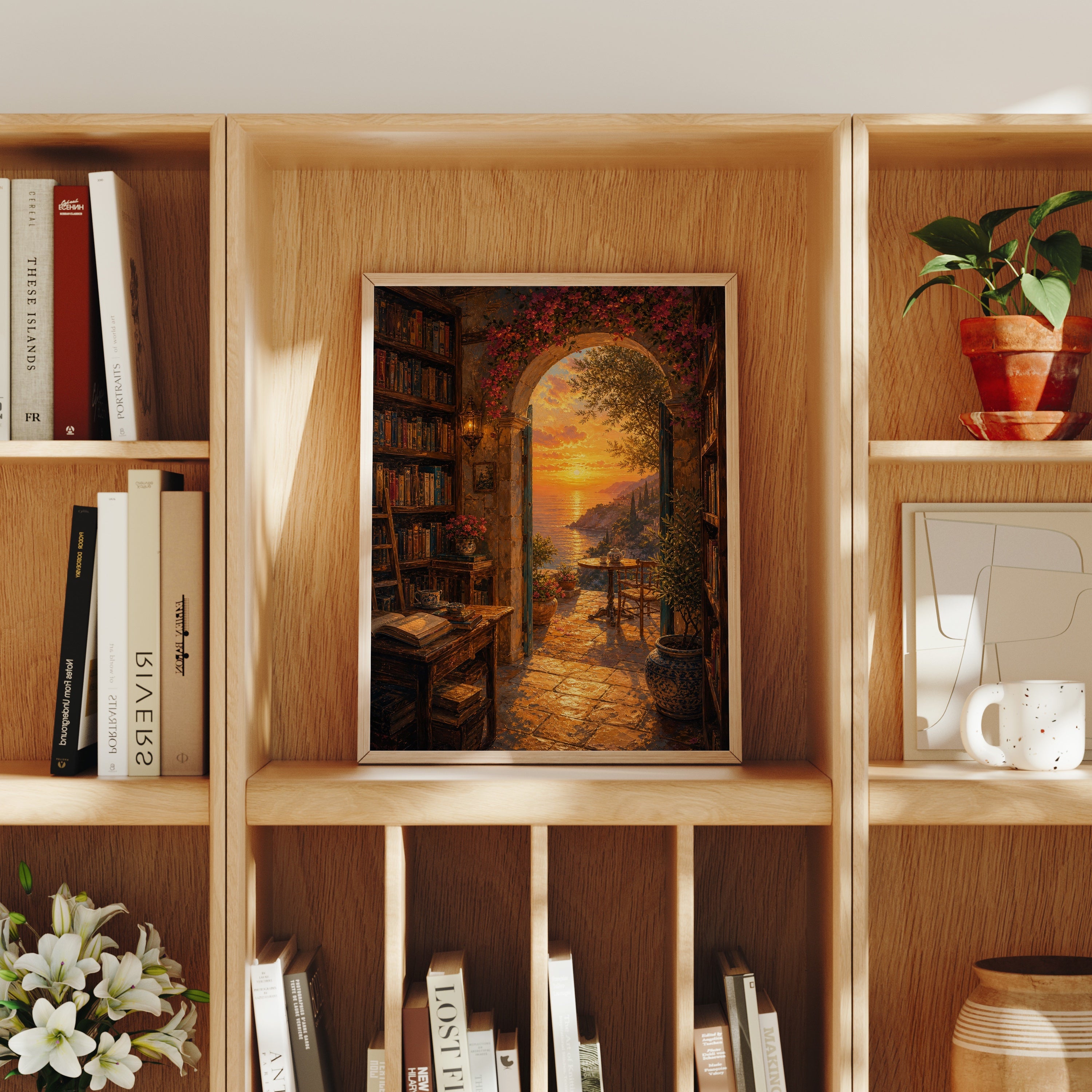 Golden Bookshop Archway poster home decor mockup by Seji Art
