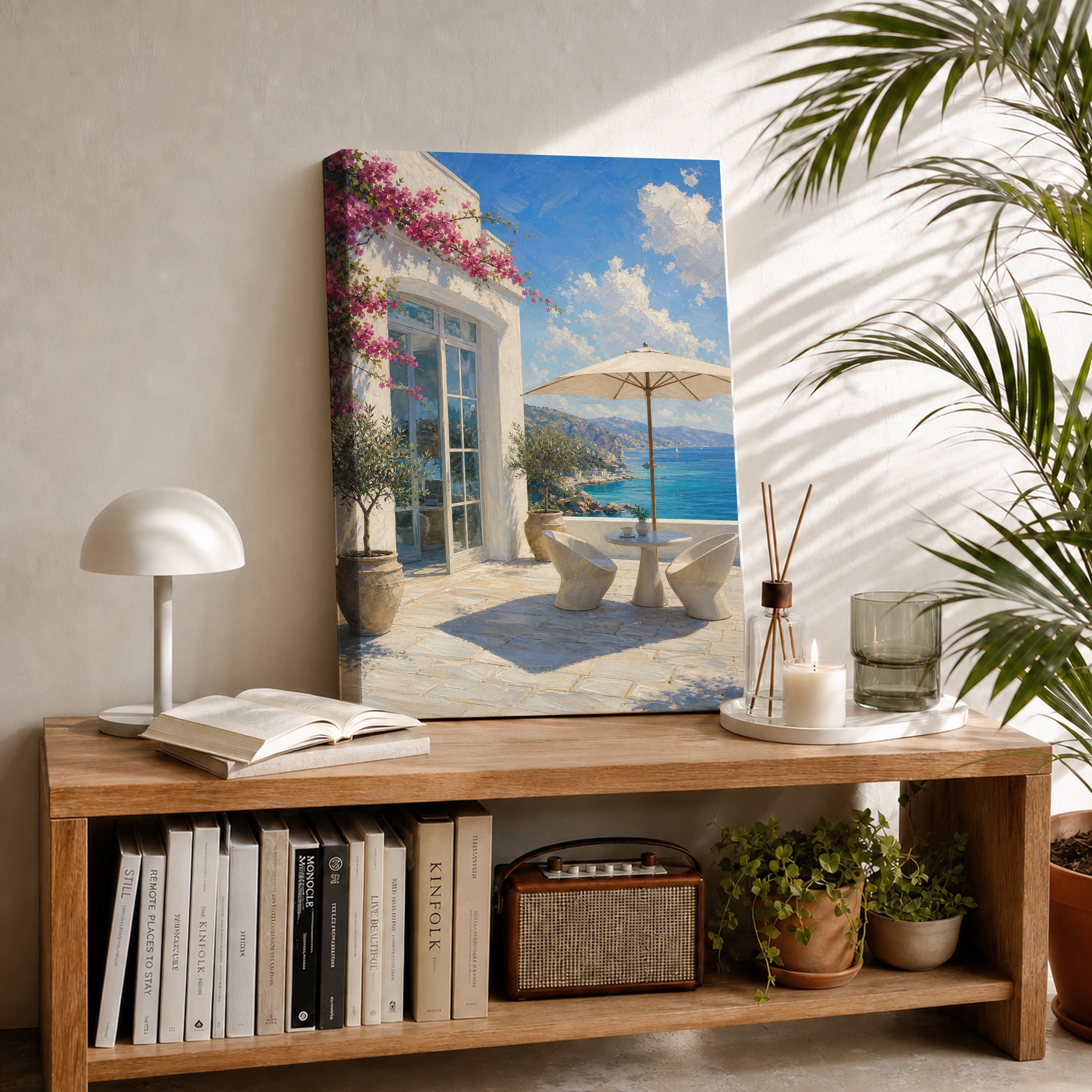 Greek Island Terrace Sea View canvas room mockup by Seji Art