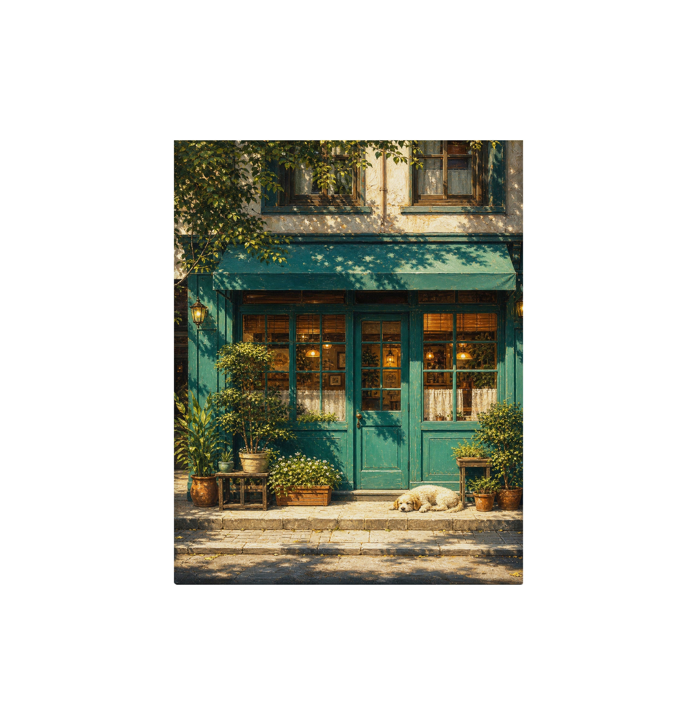 Green Vine Storefront Sunlit canvas wall art preview by Seji Art