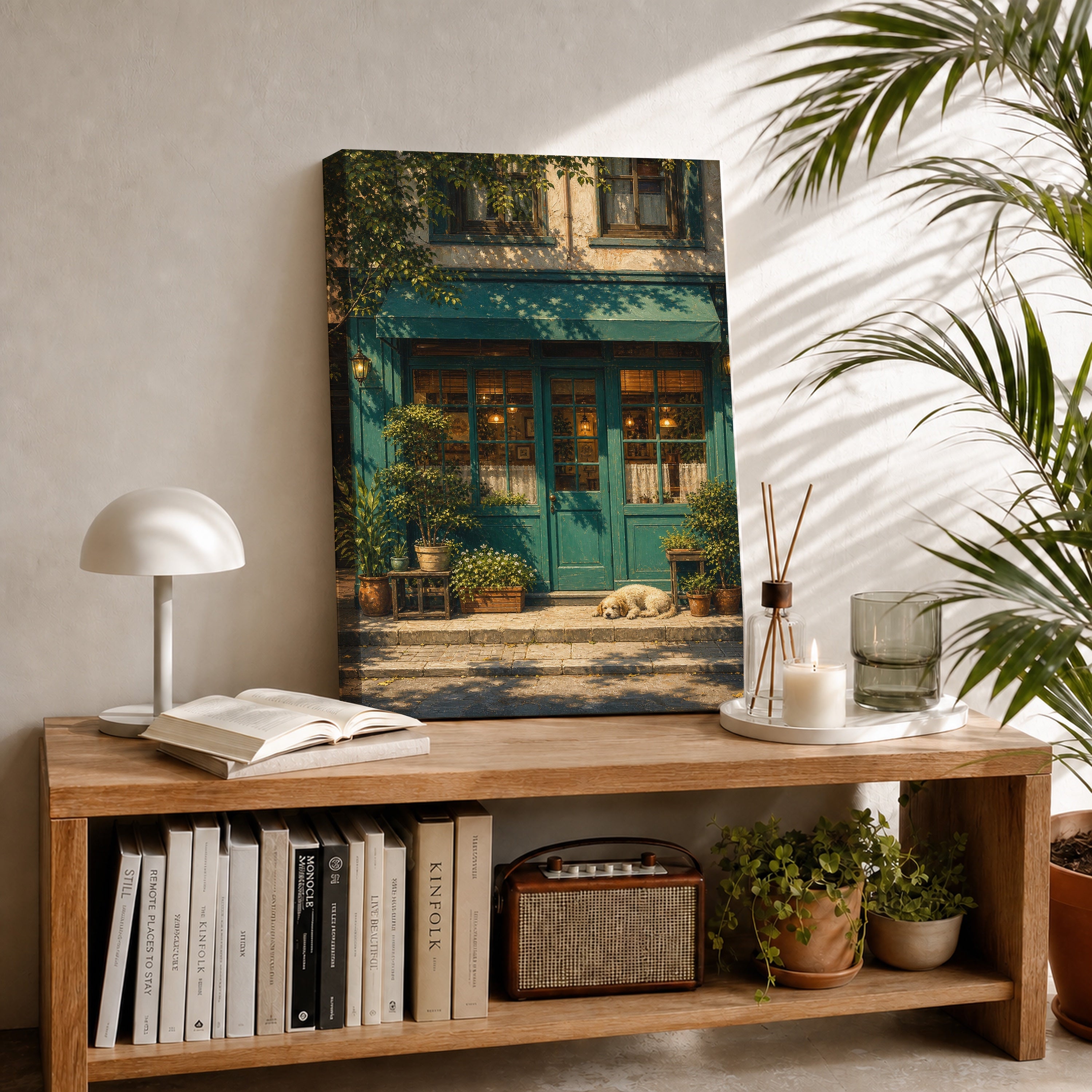 Green Vine Storefront Sunlit canvas room mockup by Seji Art