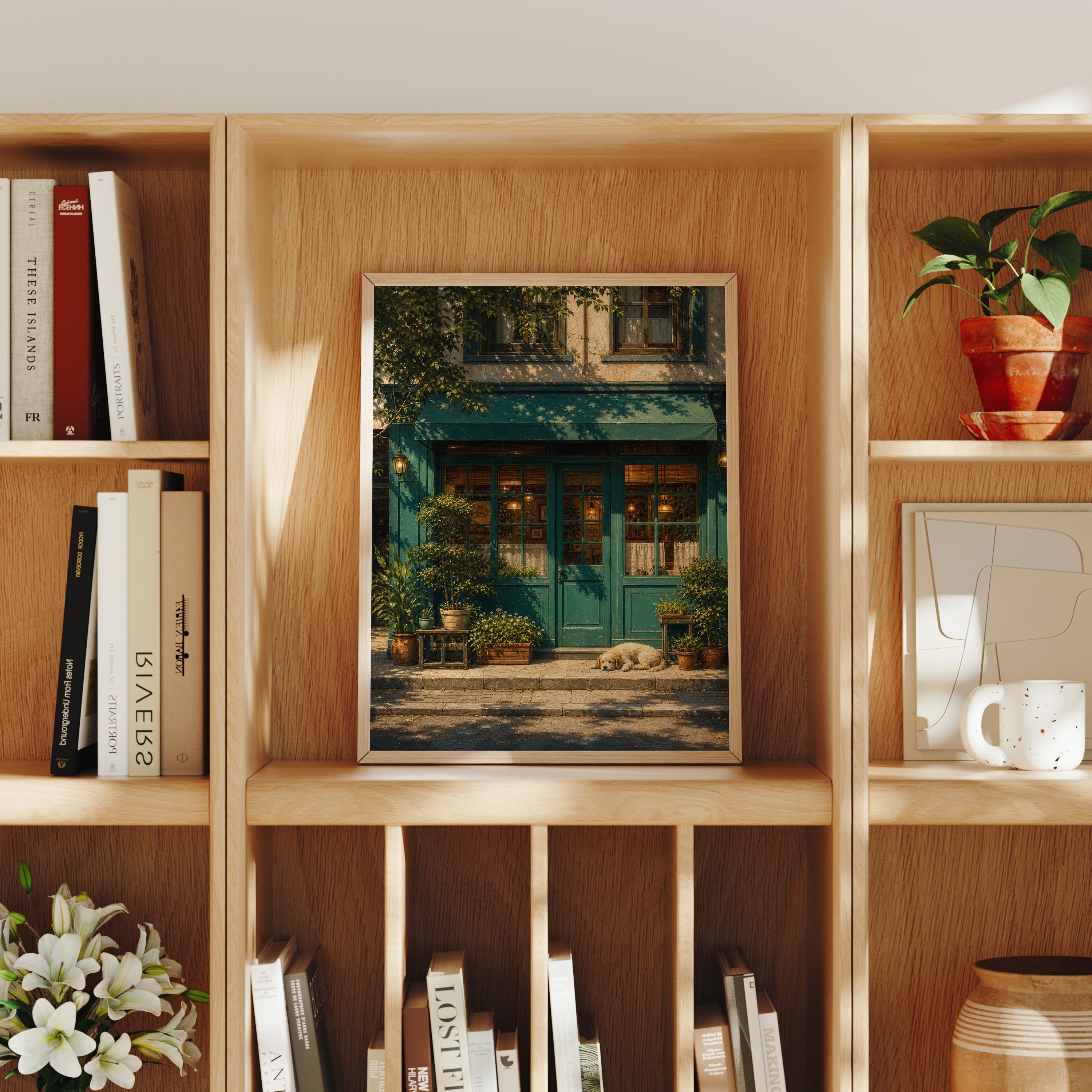 Green Vine Storefront Sunlit poster home decor mockup by Seji Art