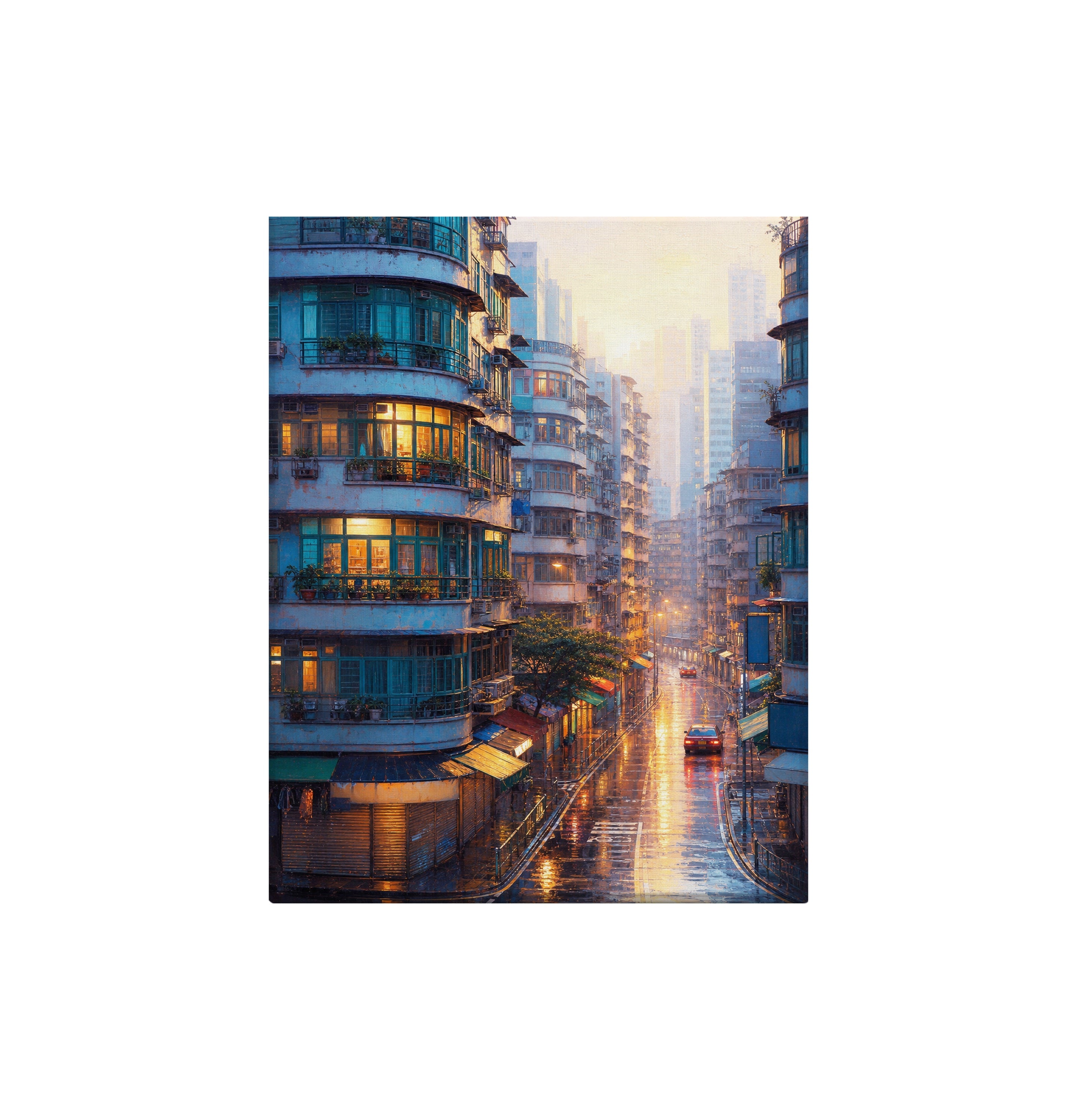 Hong Kong Apartment Sunrise canvas wall art preview by Seji Art
