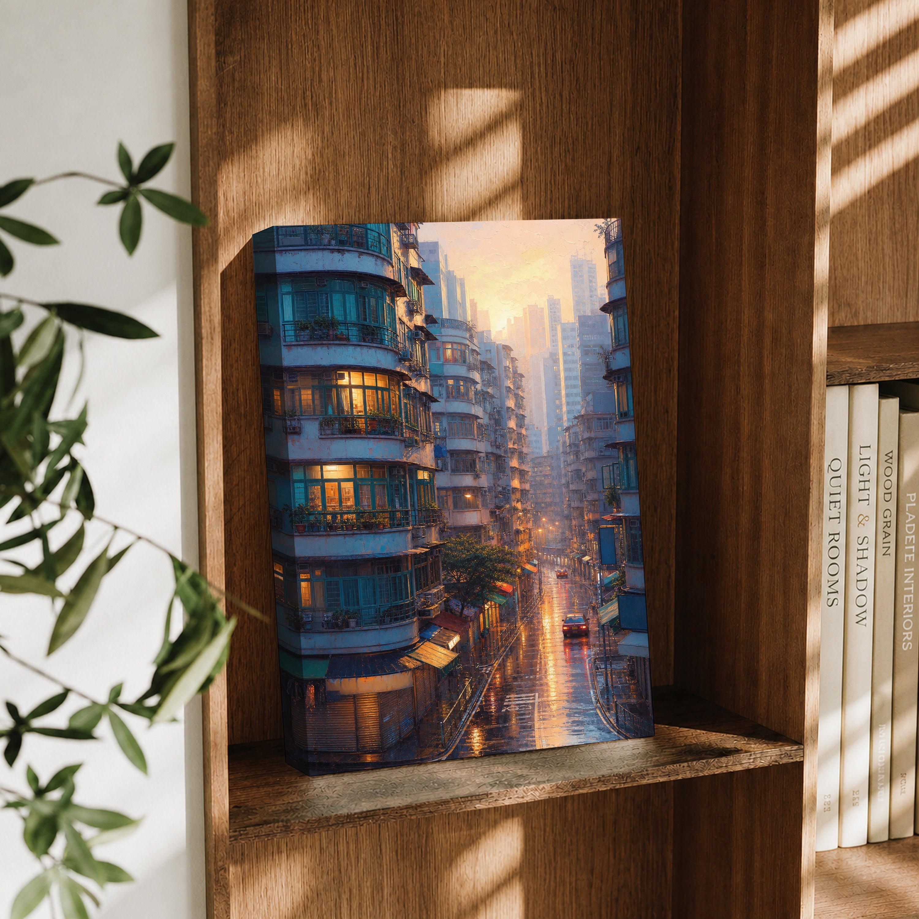 Hong Kong Apartment Sunrise canvas wall art decor mockup by Seji Art