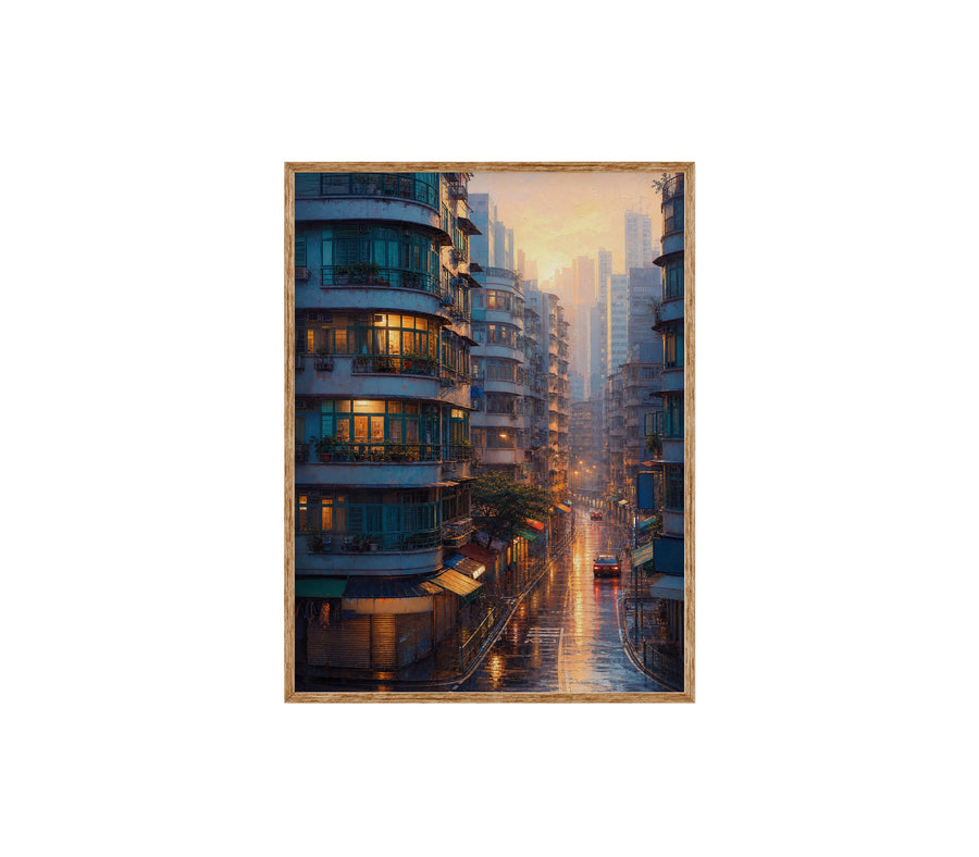 Hong Kong Apartment Sunrise poster print preview by Seji Art