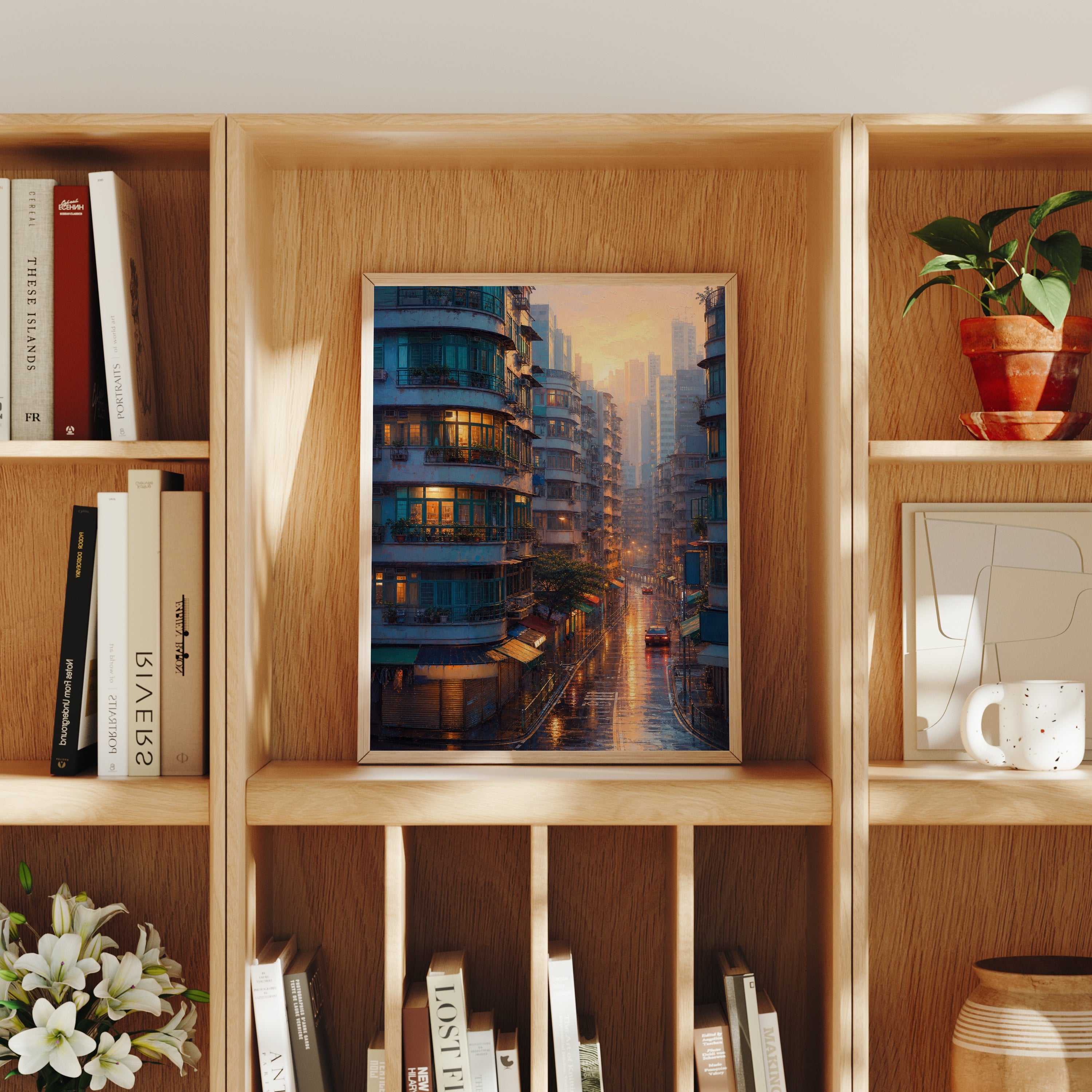 Hong Kong Apartment Sunrise poster home decor mockup by Seji Art