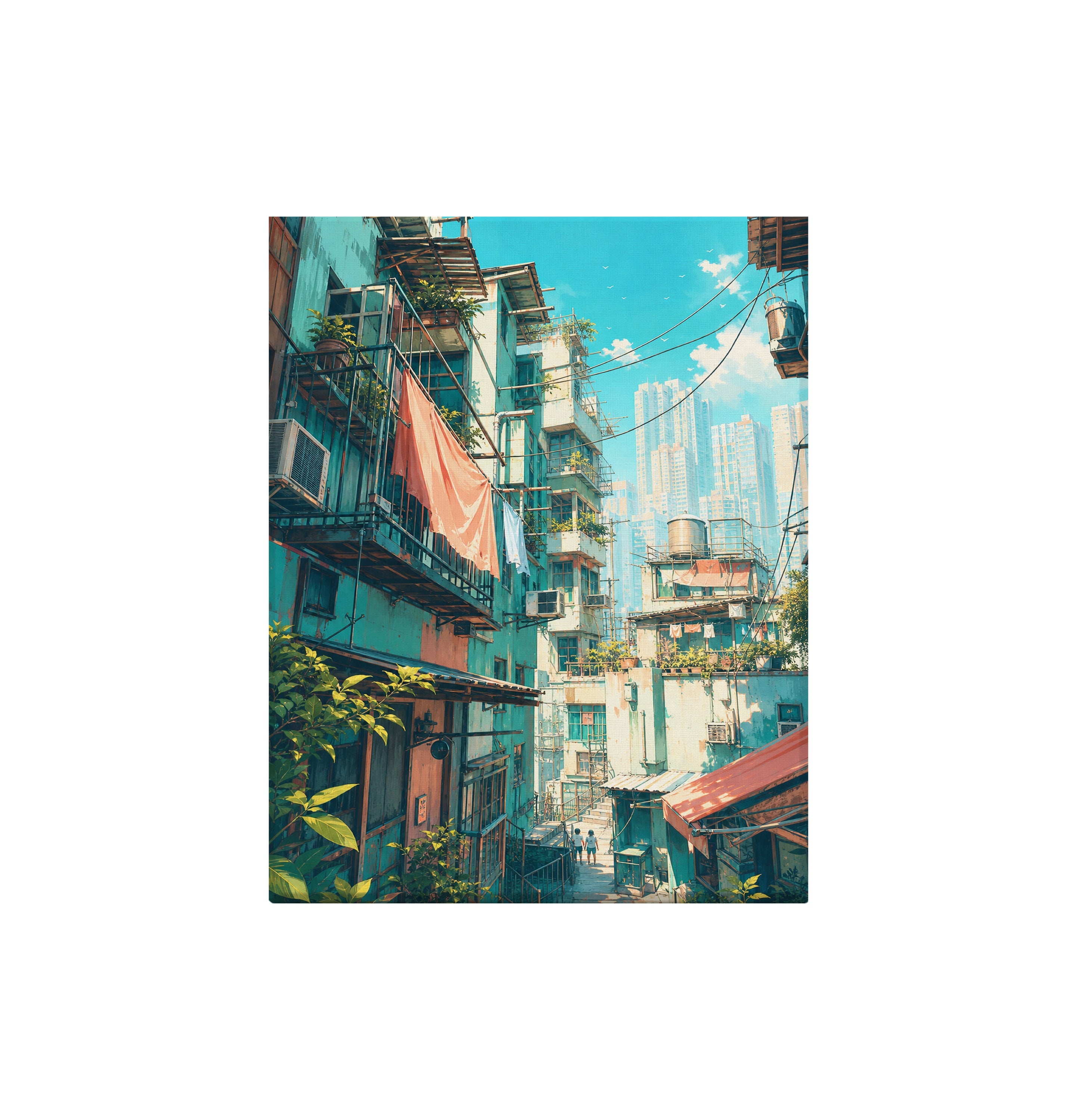 Hong Kong Balcony Market Street canvas wall art preview by Seji Art