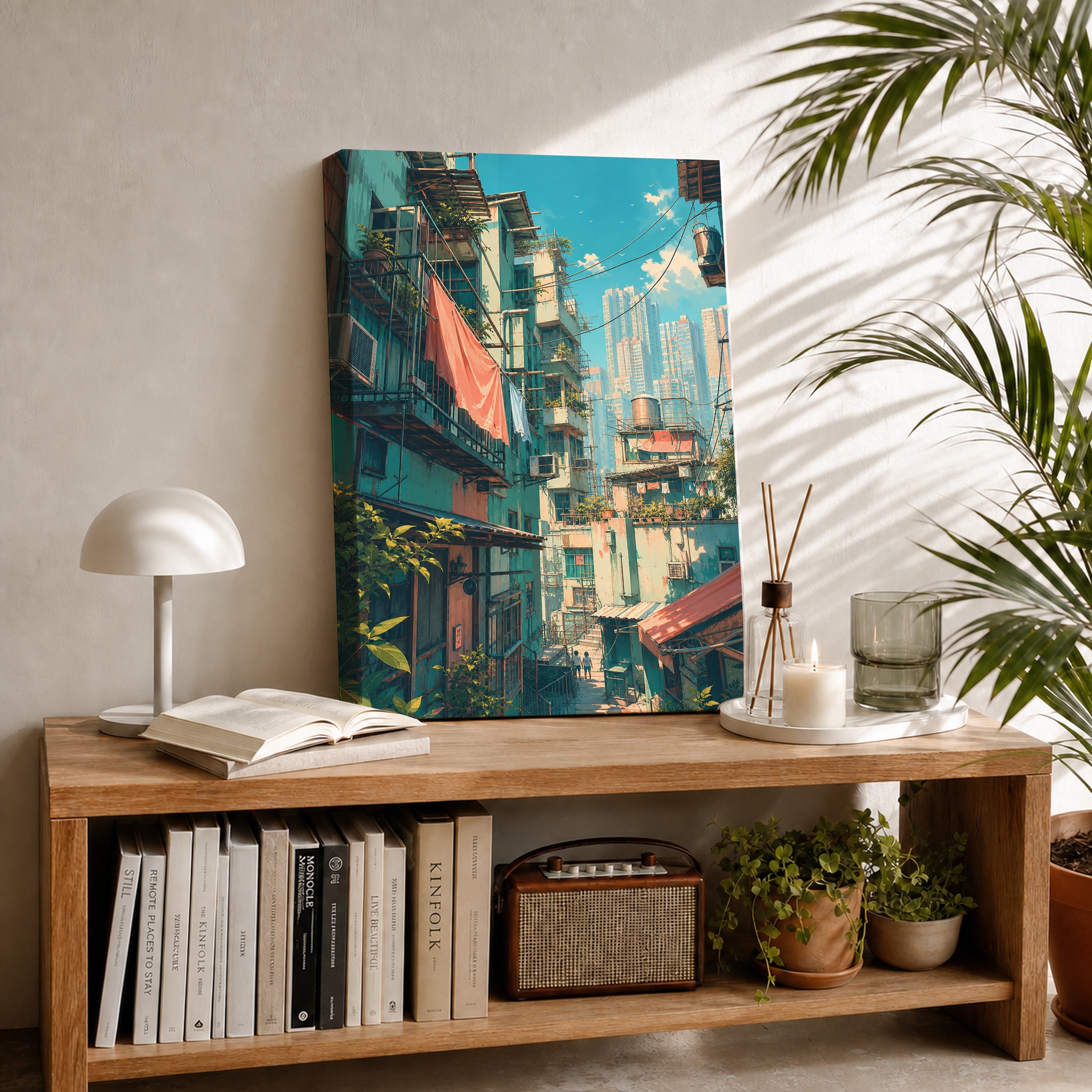 Hong Kong Balcony Market Street canvas room mockup by Seji Art