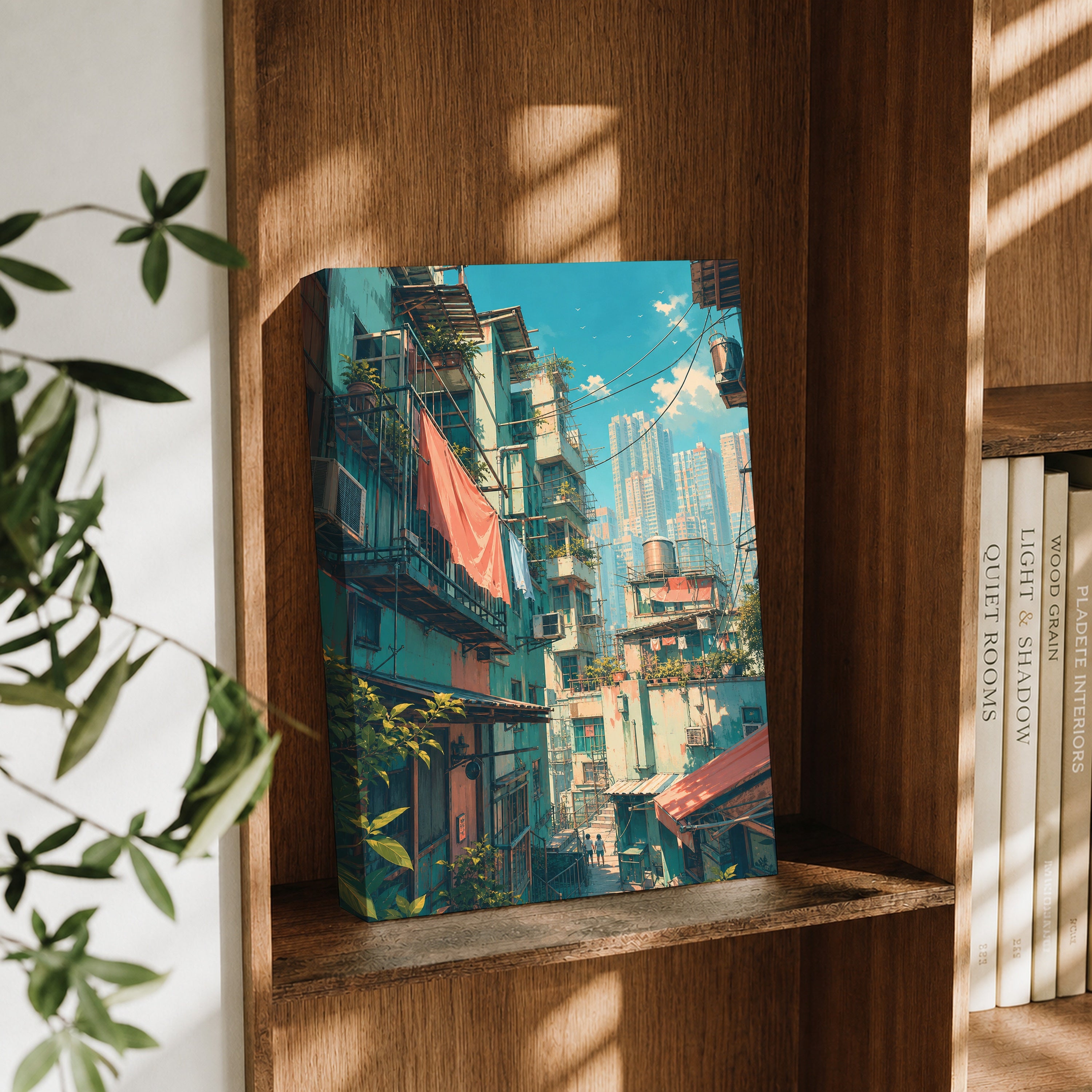 Hong Kong Balcony Market Street canvas wall art decor mockup by Seji Art