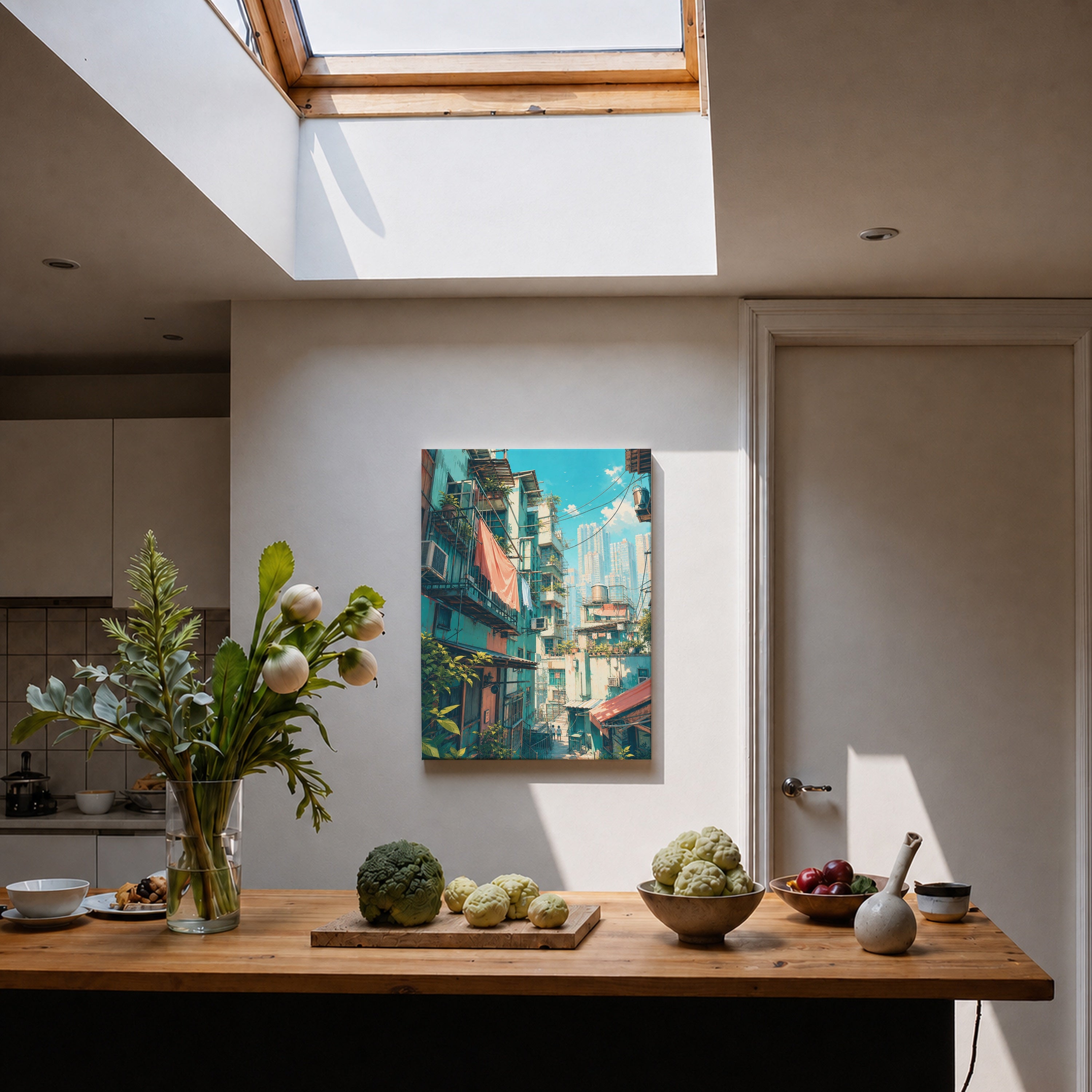 Hong Kong Balcony Market Street canvas home decor mockup by Seji Art