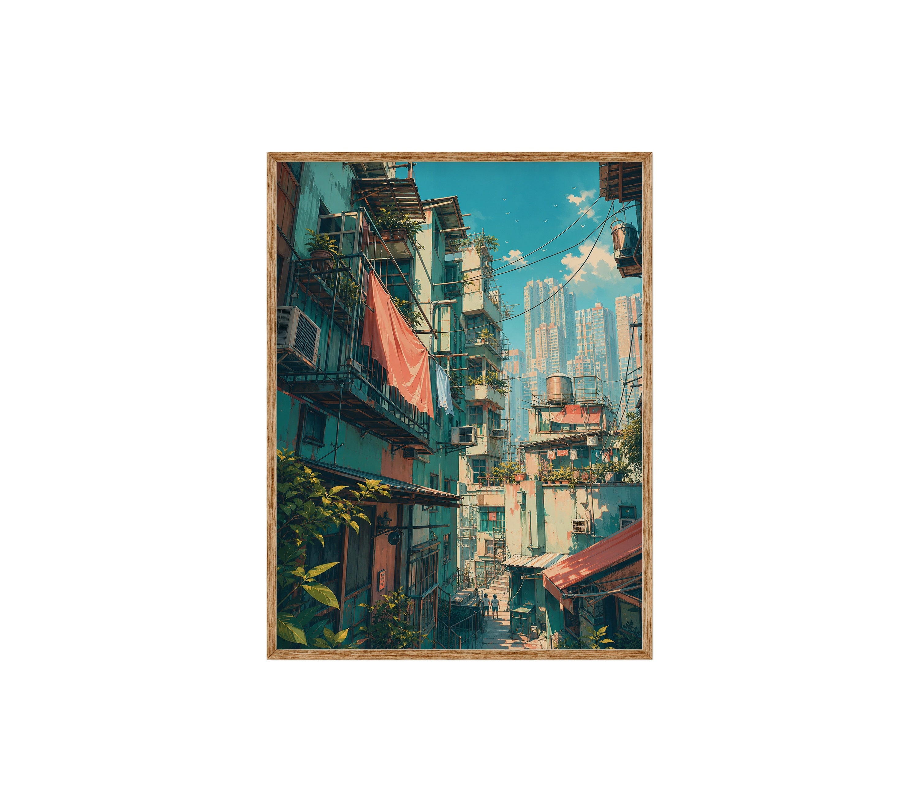 Hong Kong Balcony Market Street poster print preview by Seji Art