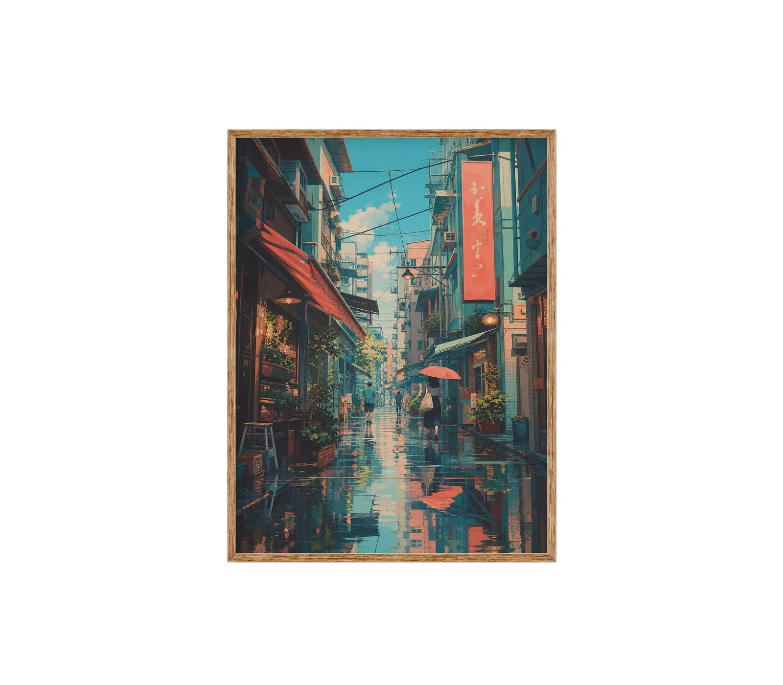 Hong Kong Blue Rain Market Alley Wall Art Print