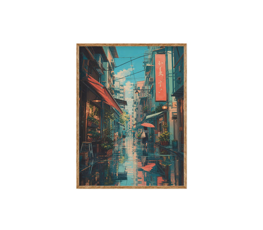 Hong Kong Blue Rain Market Alley Wall Art Print