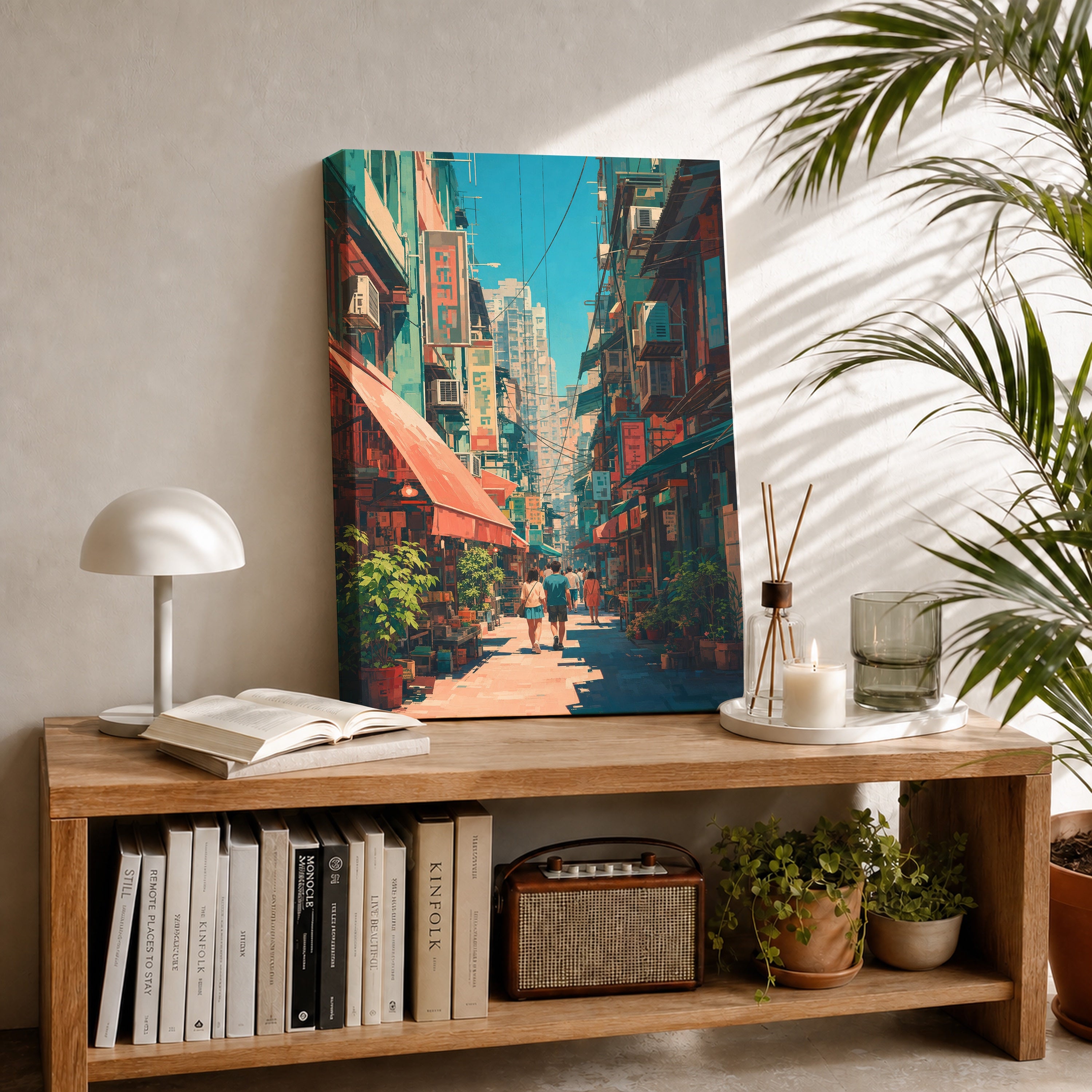 Hong Kong Crimson Awning Street canvas room mockup by Seji Art