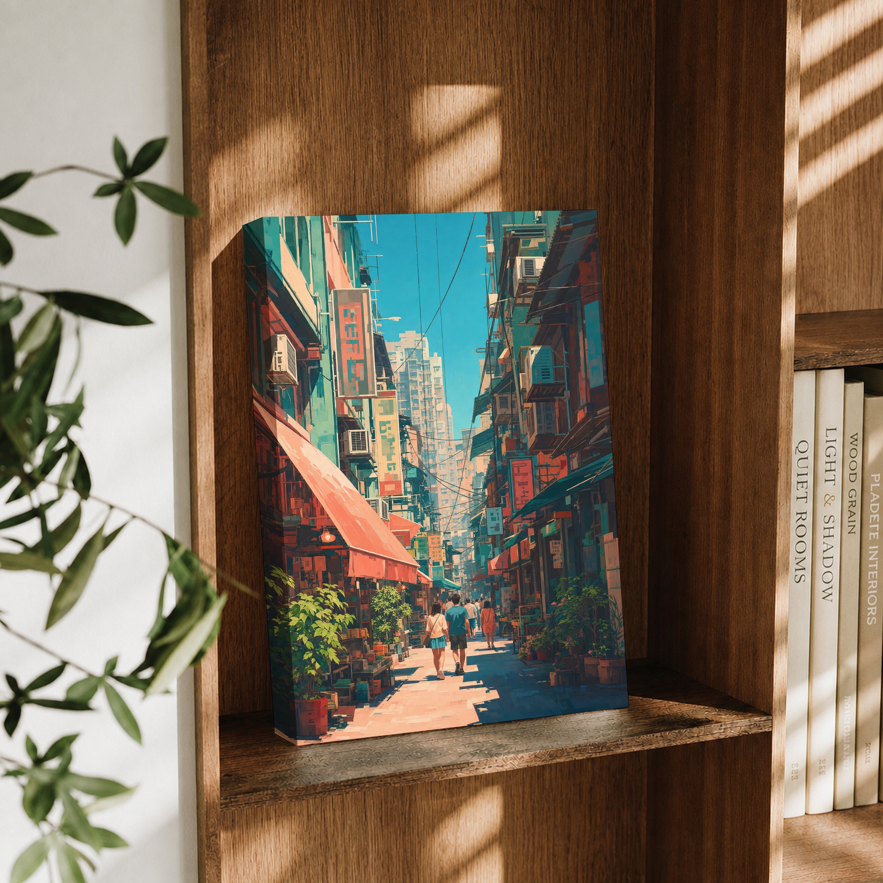 Hong Kong Crimson Awning Street canvas wall art decor mockup by Seji Art