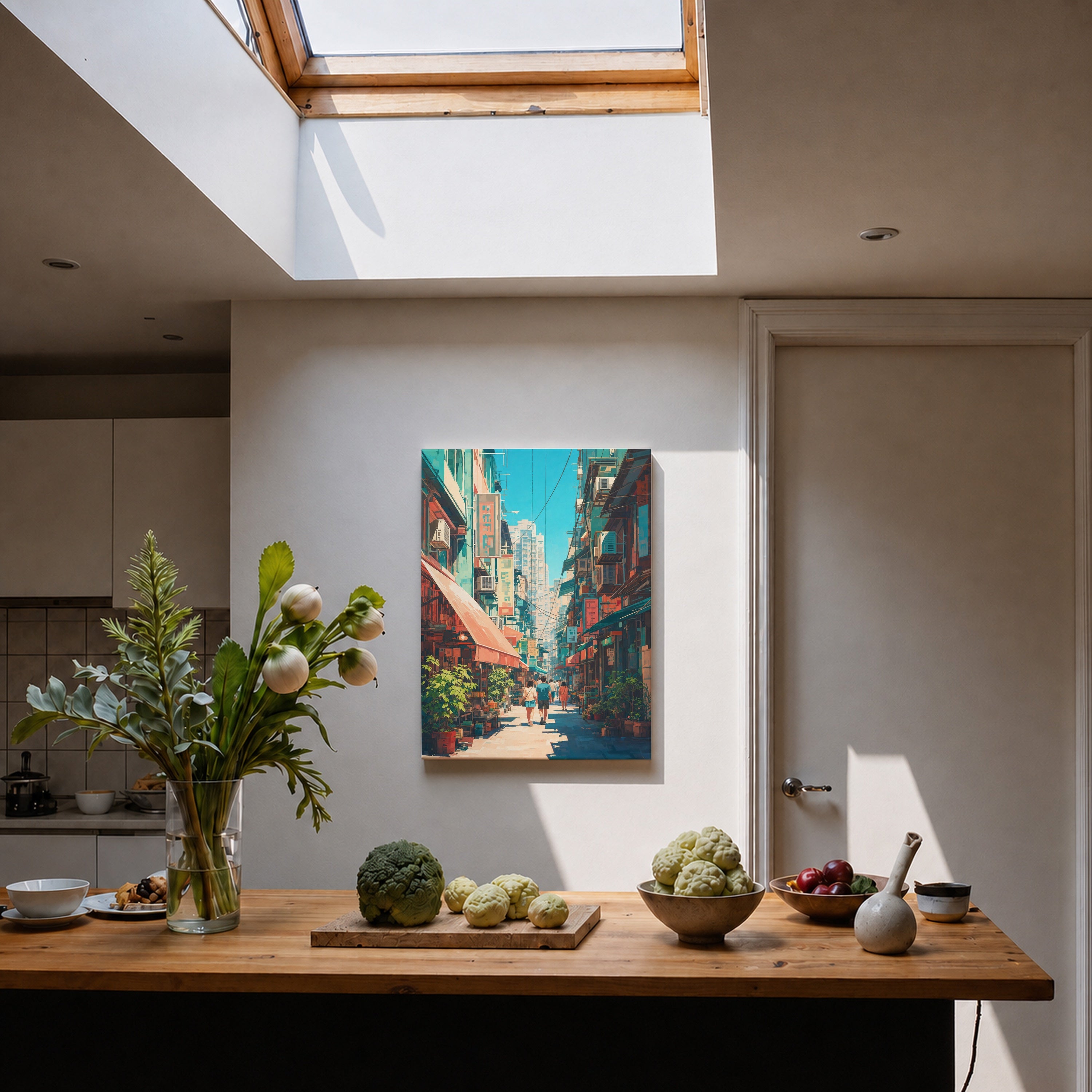 Hong Kong Crimson Awning Street canvas home decor mockup by Seji Art