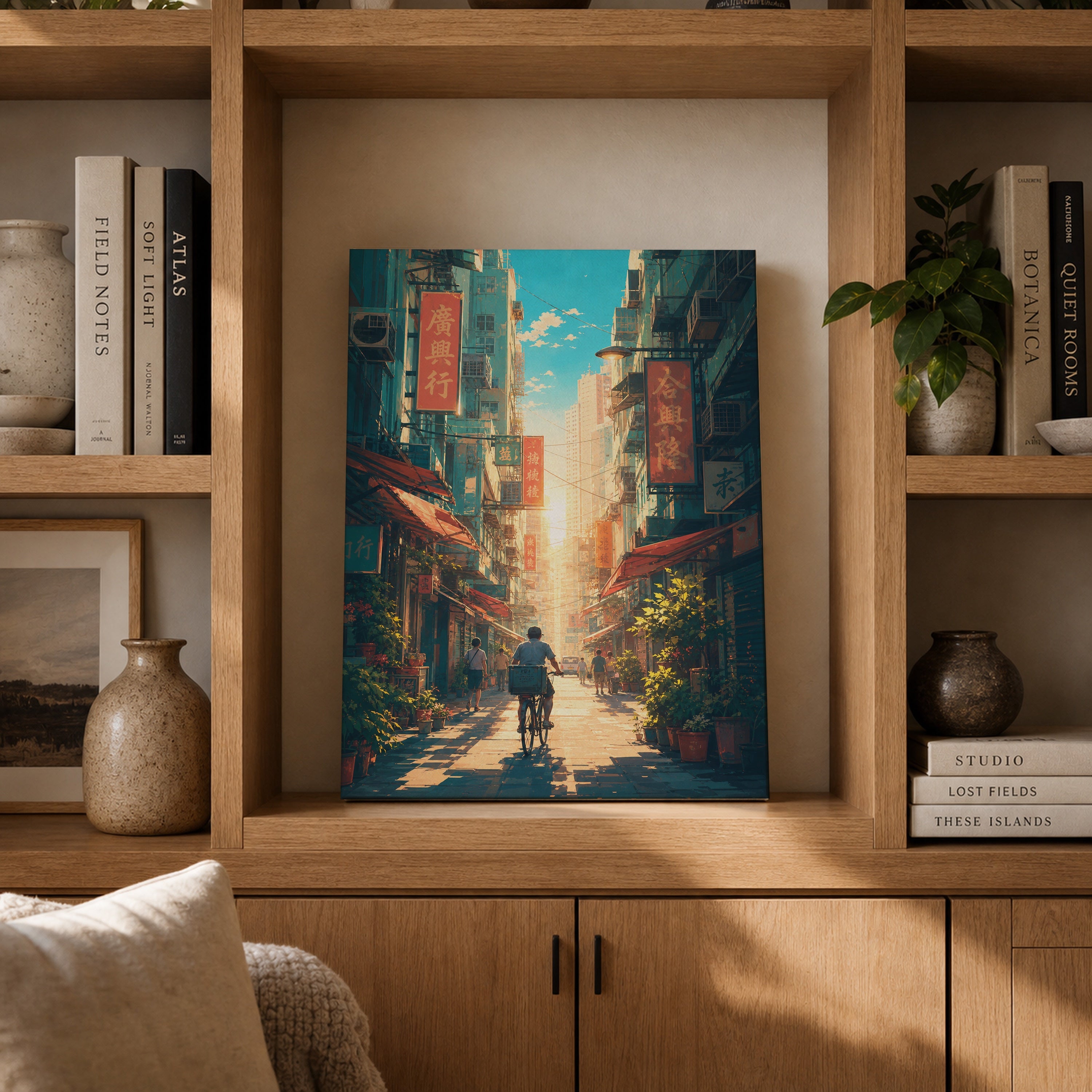 Hong Kong Golden Alley Signboards canvas gallery shelf mockup by Seji Art