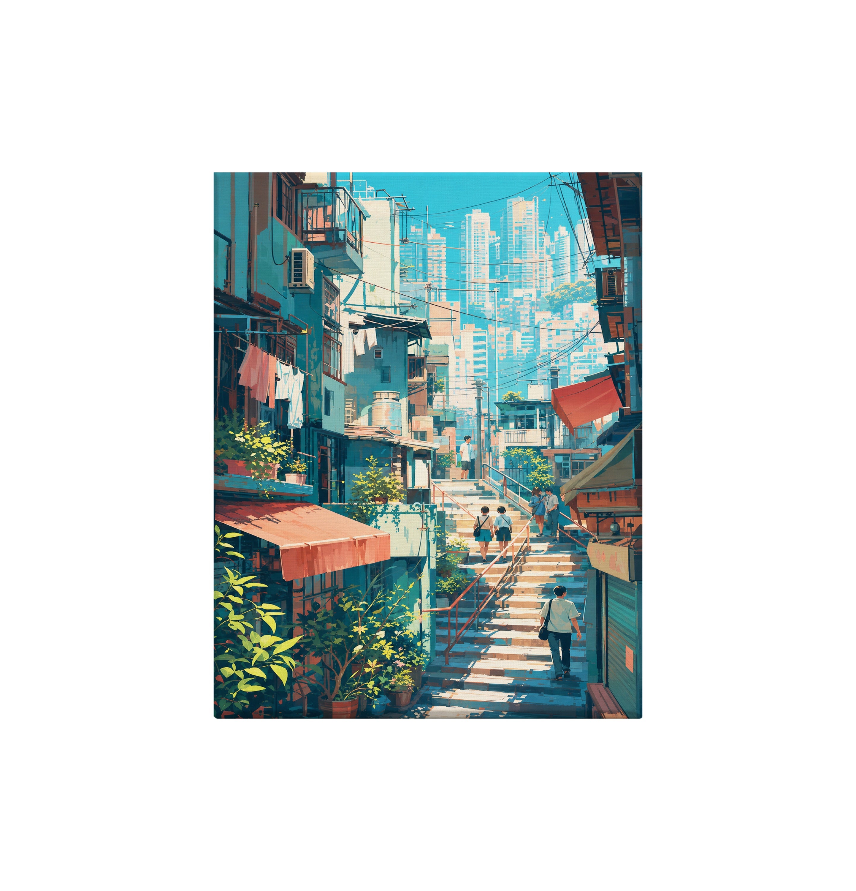 Hong Kong Hillside Stairway Skyline canvas wall art preview by Seji Art