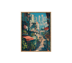 Hong Kong Hillside Stairway Skyline Wall Art Print poster original preview