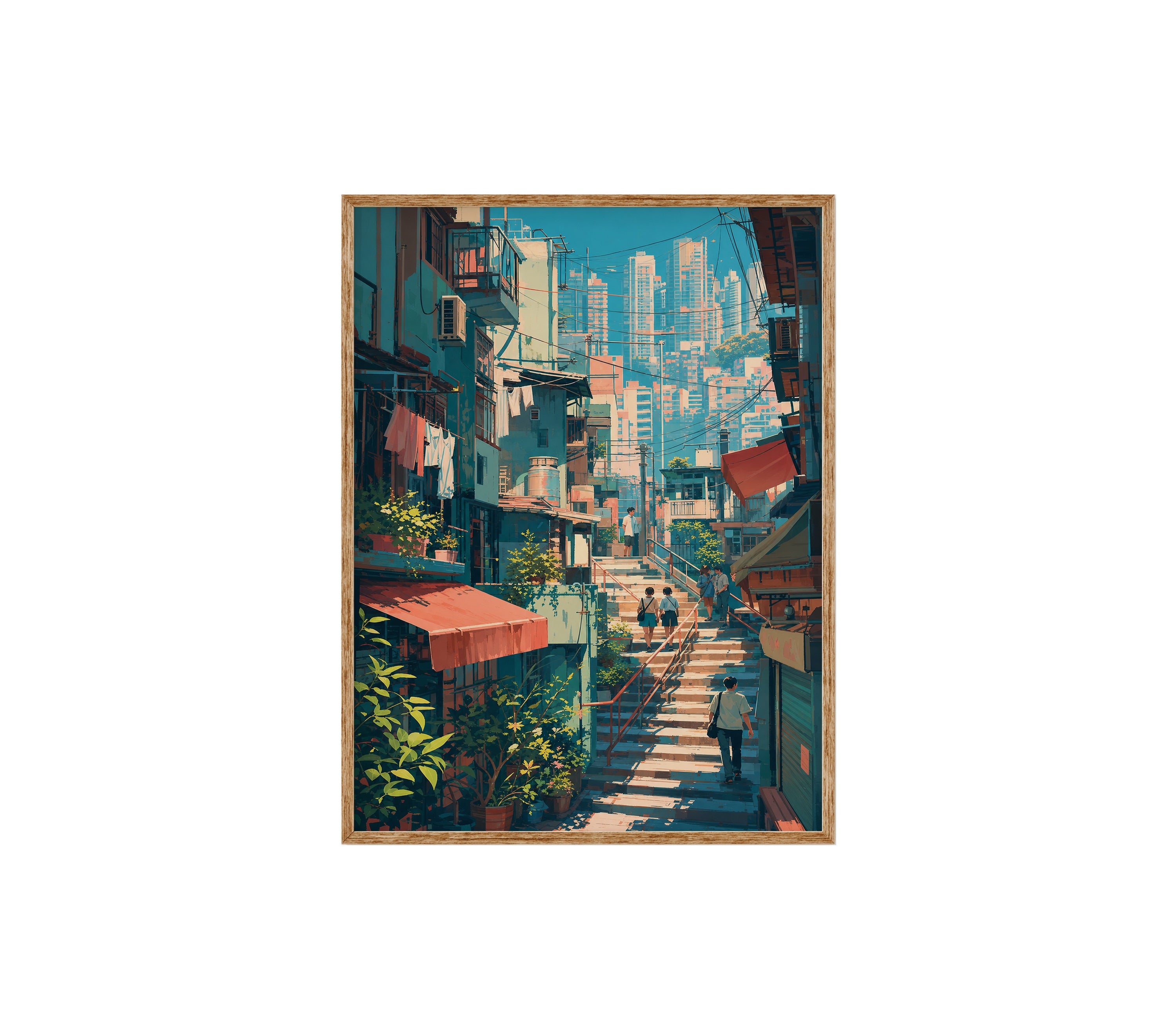 Hong Kong Hillside Stairway Skyline poster print preview by Seji Art