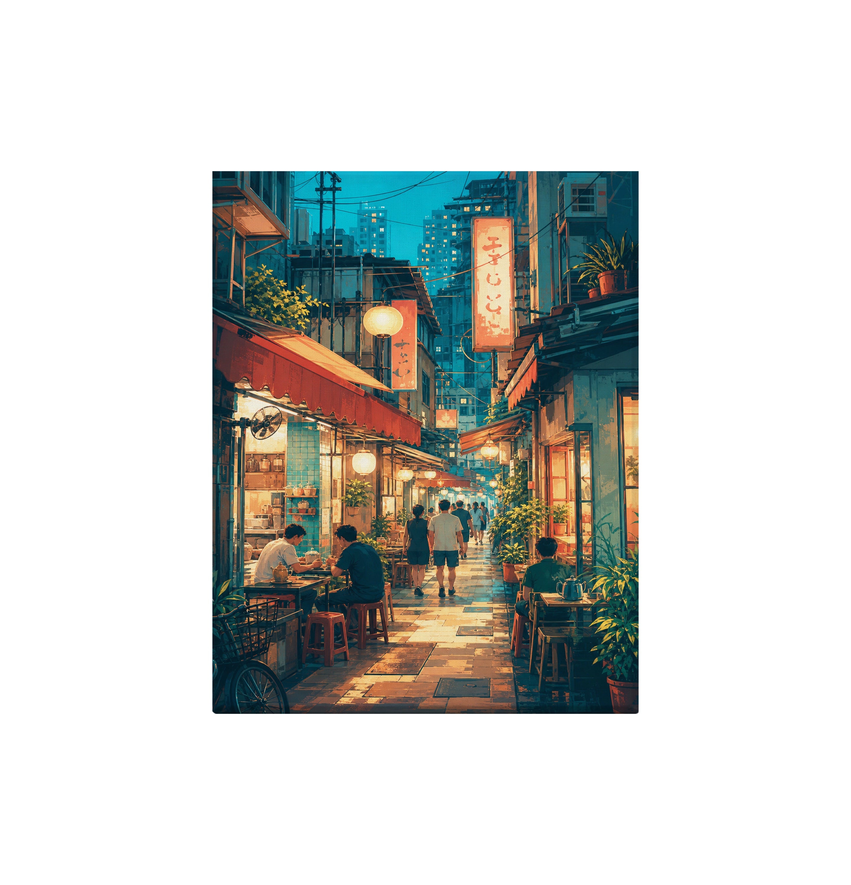 Hong Kong Lantern Shop Alley canvas wall art preview by Seji Art