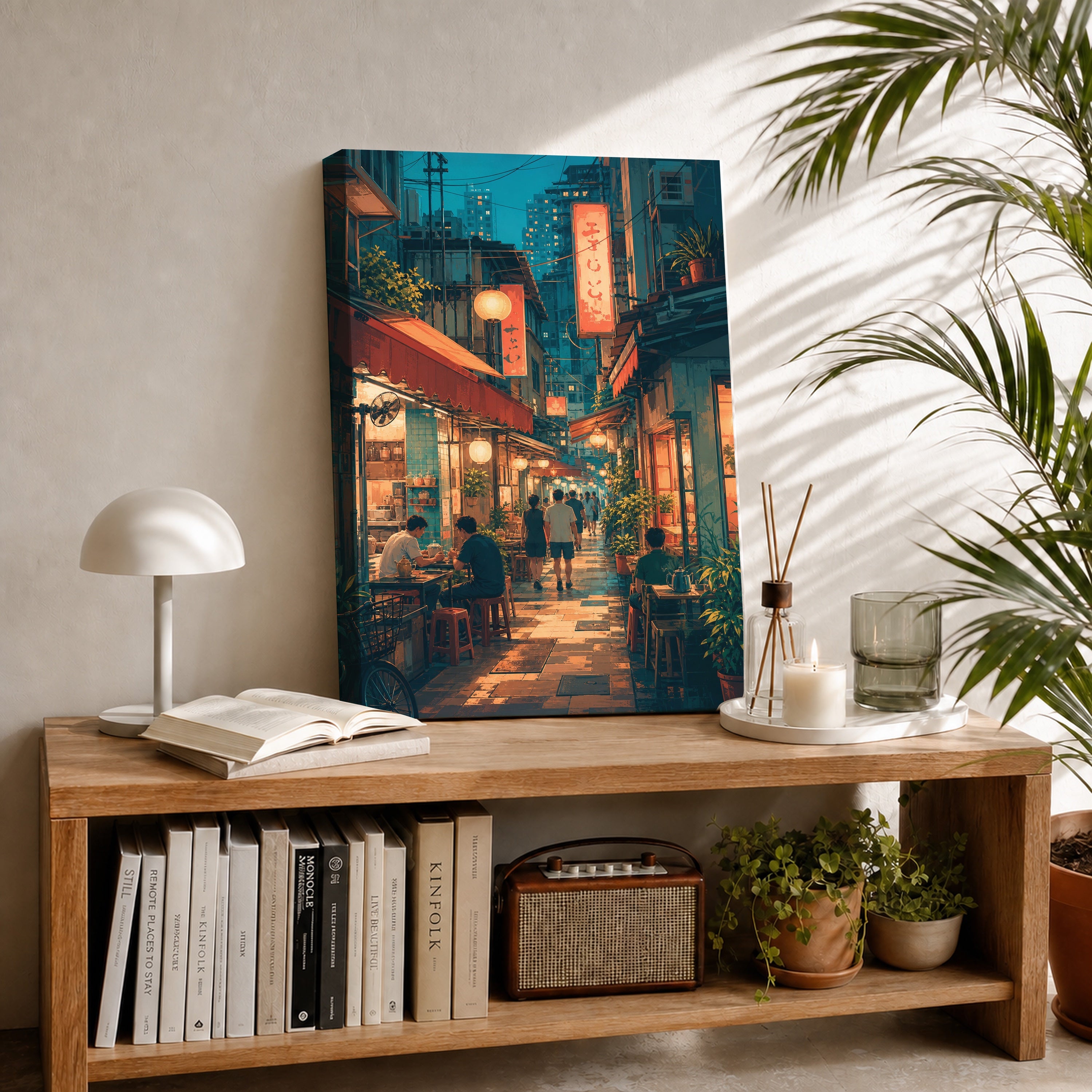 Hong Kong Lantern Shop Alley canvas room mockup by Seji Art
