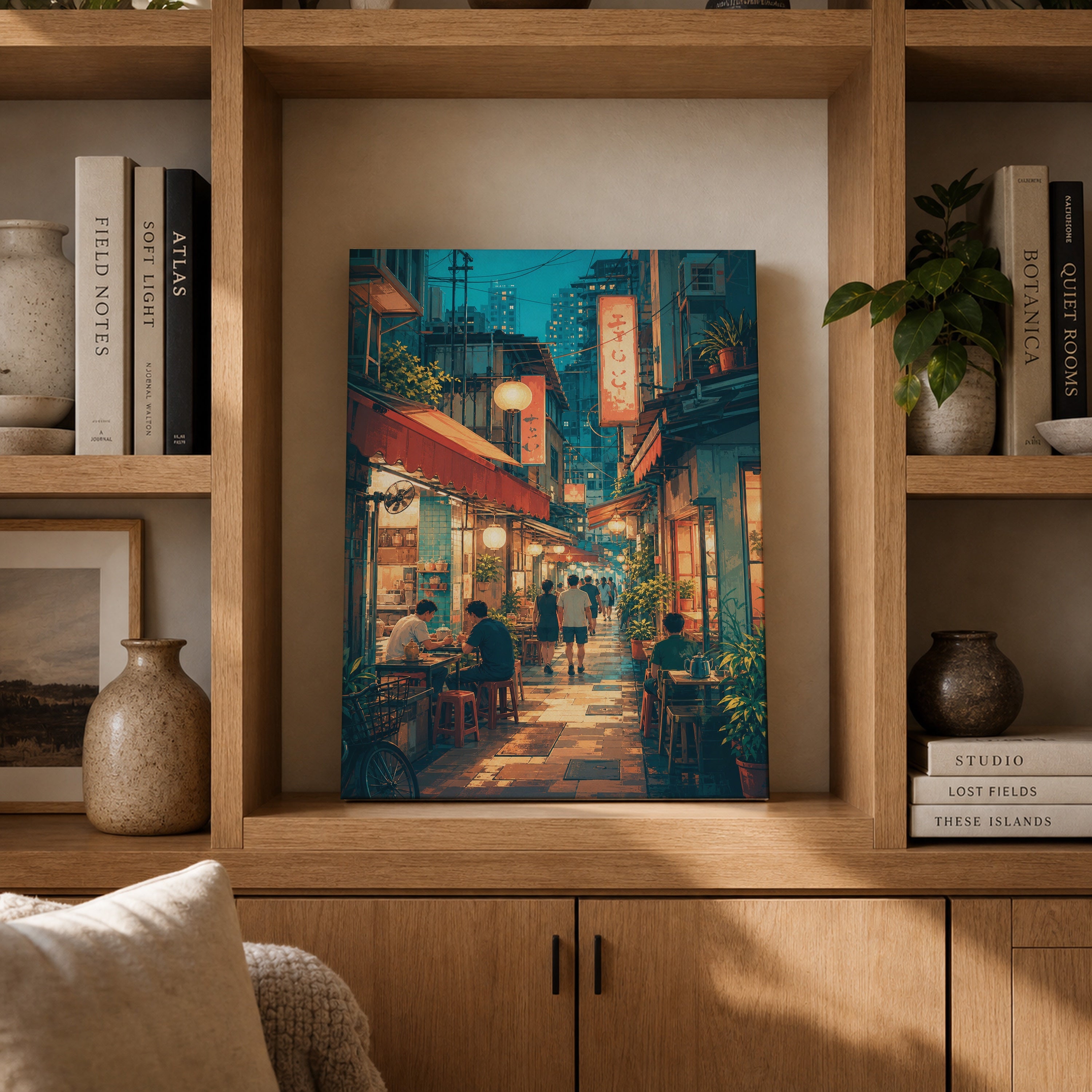Hong Kong Lantern Shop Alley canvas gallery shelf mockup by Seji Art