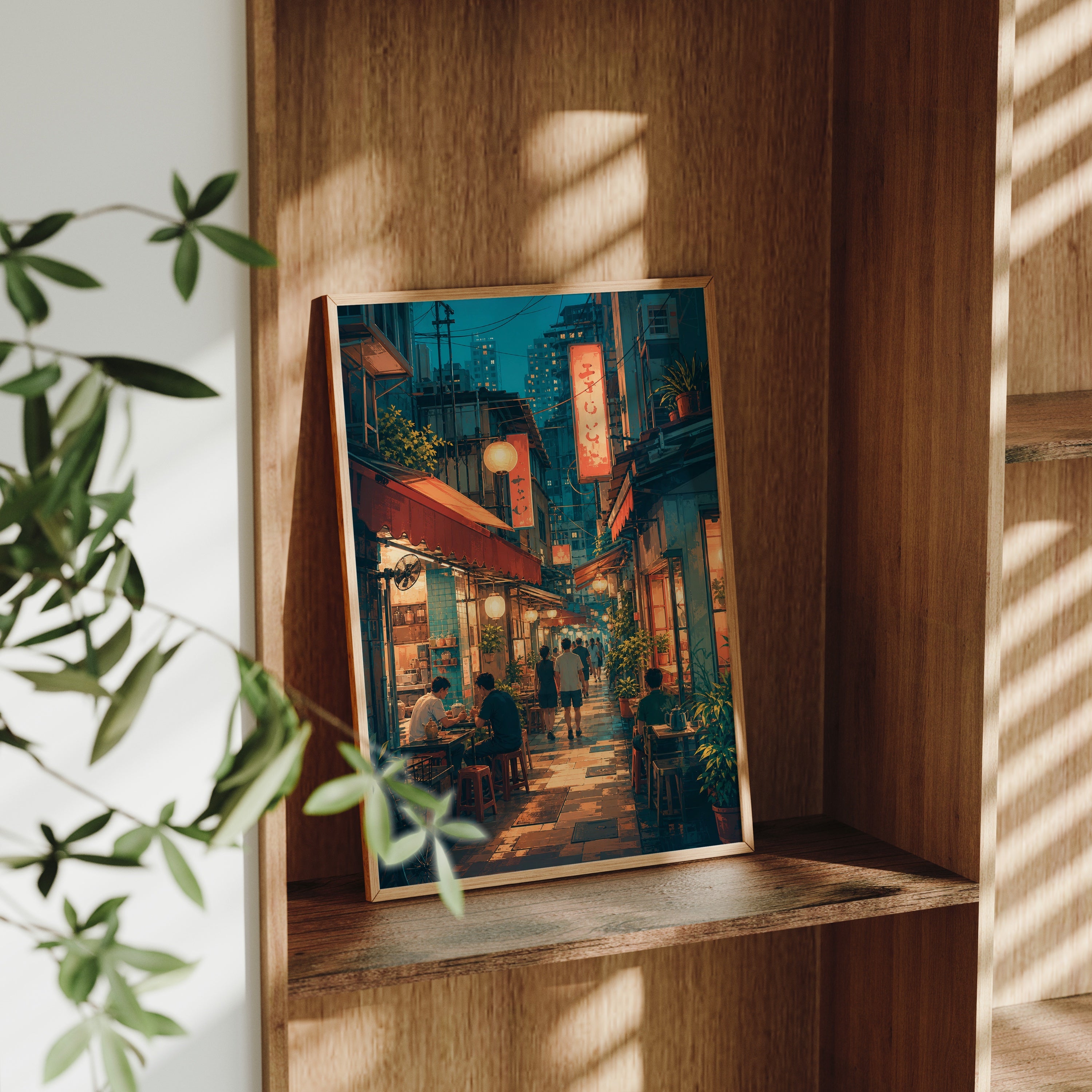Hong Kong Lantern Shop Alley poster gallery shelf mockup by Seji Art