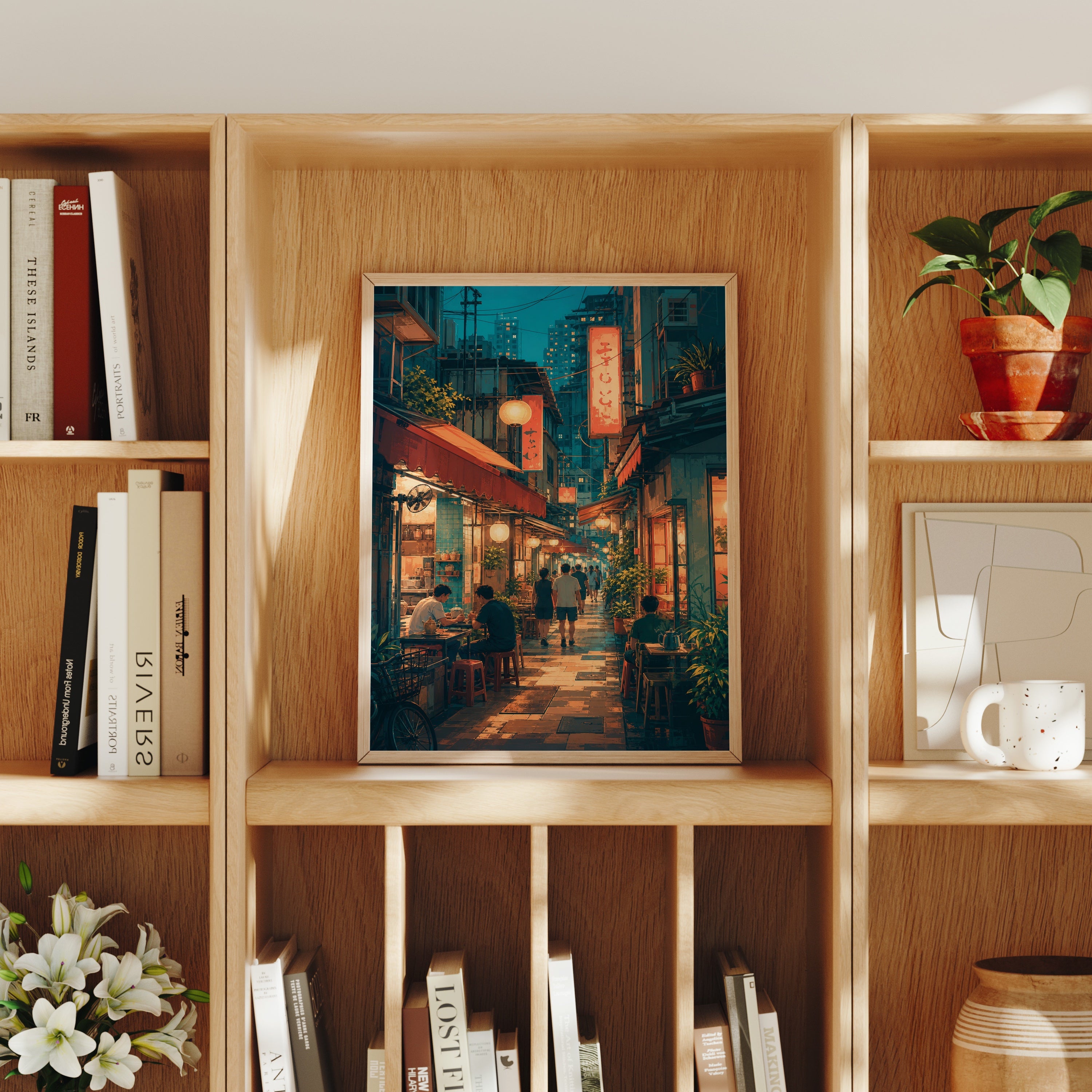 Hong Kong Lantern Shop Alley poster home decor mockup by Seji Art