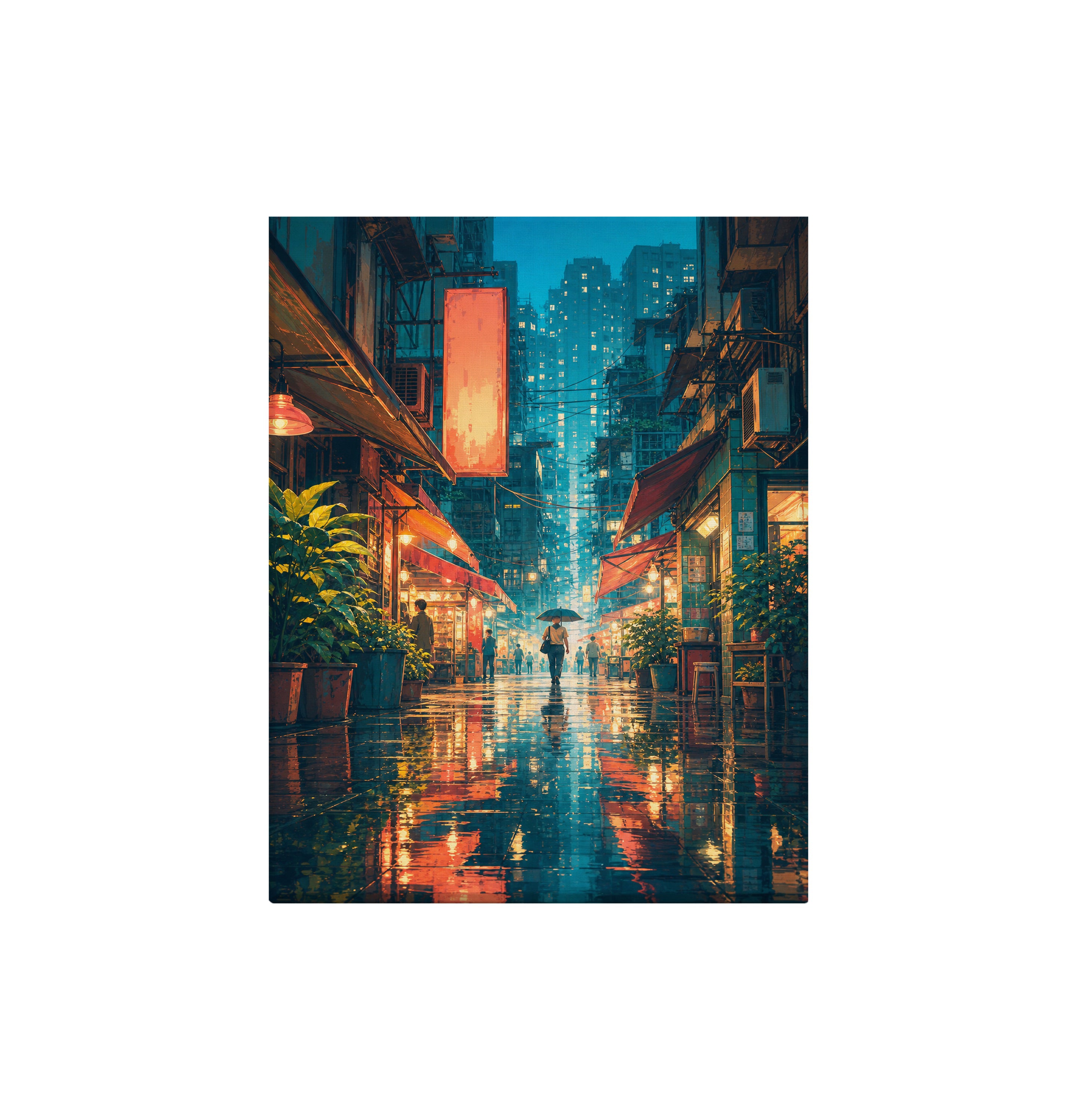 Hong Kong Rainlit Alley Glow canvas wall art preview by Seji Art
