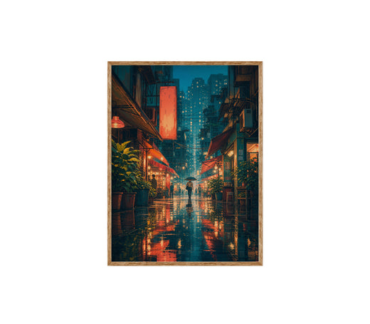 Hong Kong Rainlit Alley Glow Wall Art Print