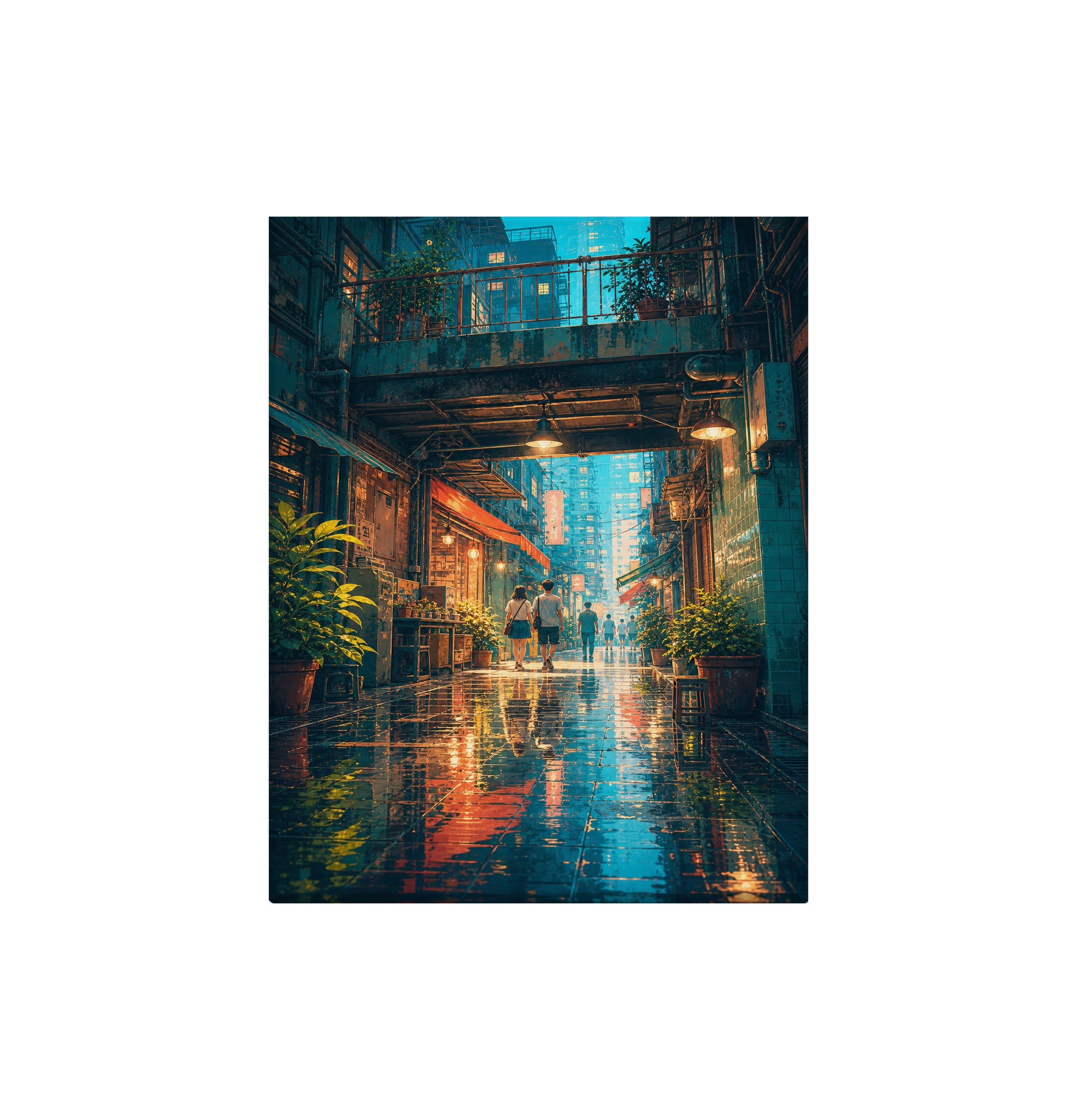 Hong Kong Rainy Arcade Alley canvas wall art preview by Seji Art