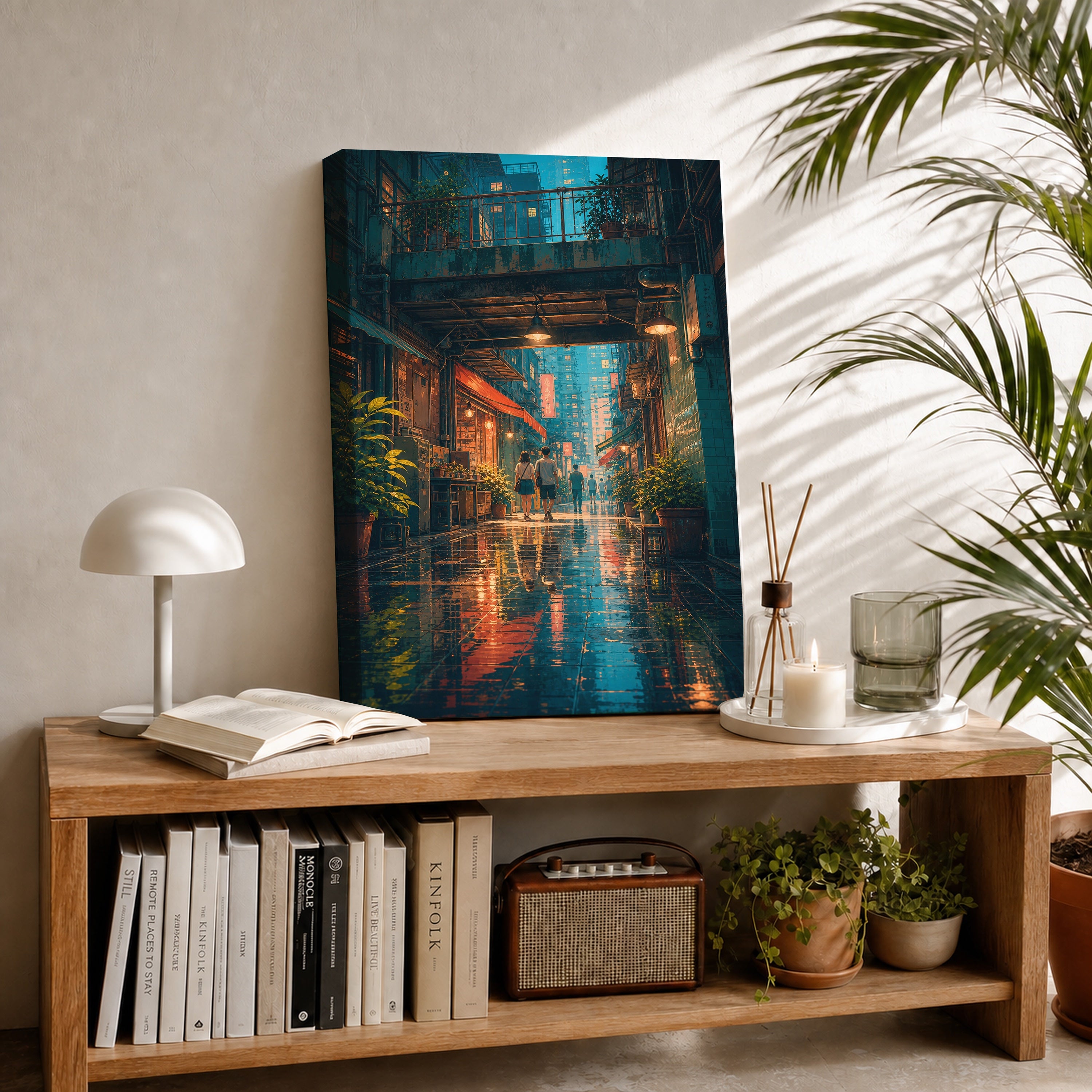 Hong Kong Rainy Arcade Alley canvas room mockup by Seji Art