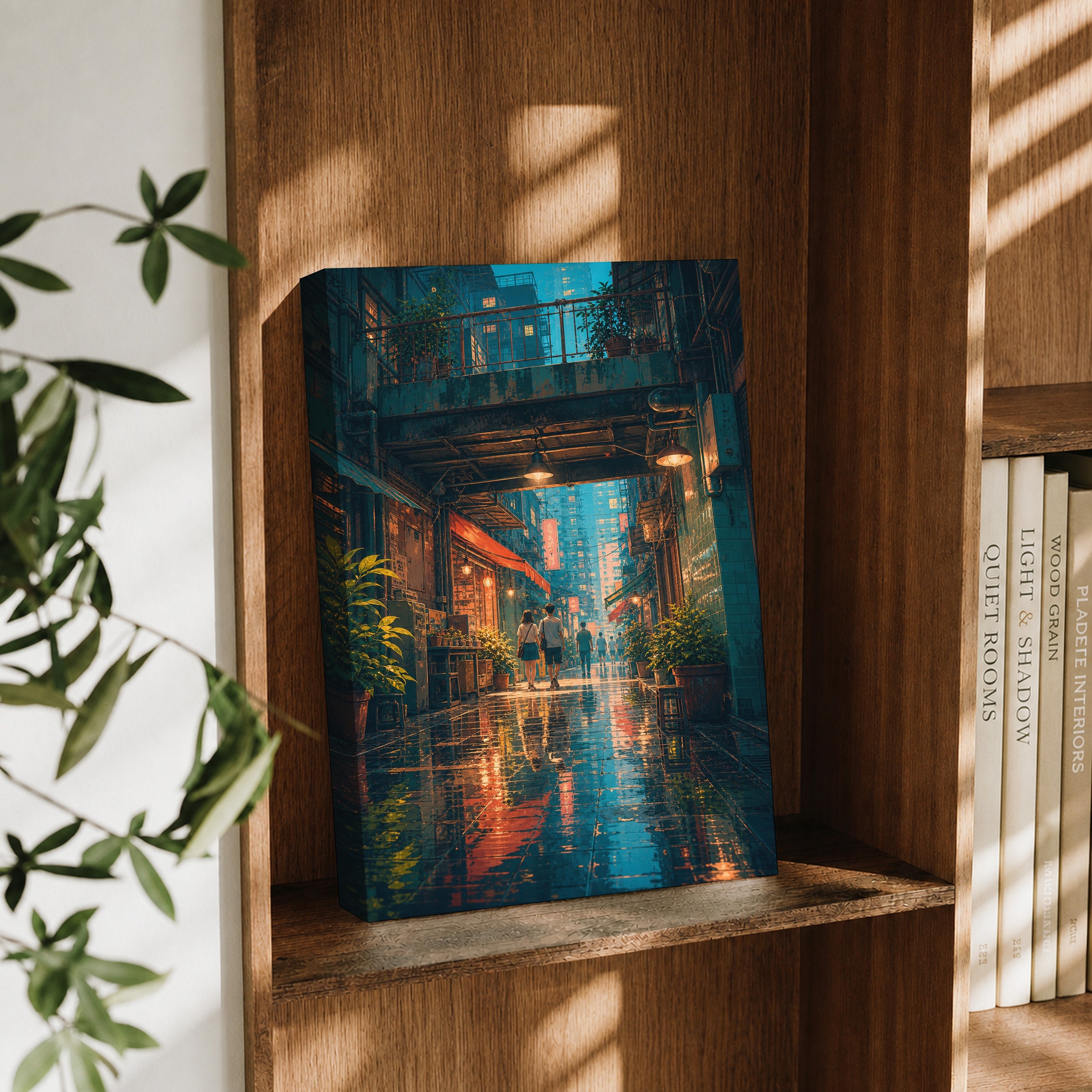 Hong Kong Rainy Arcade Alley canvas wall art decor mockup by Seji Art