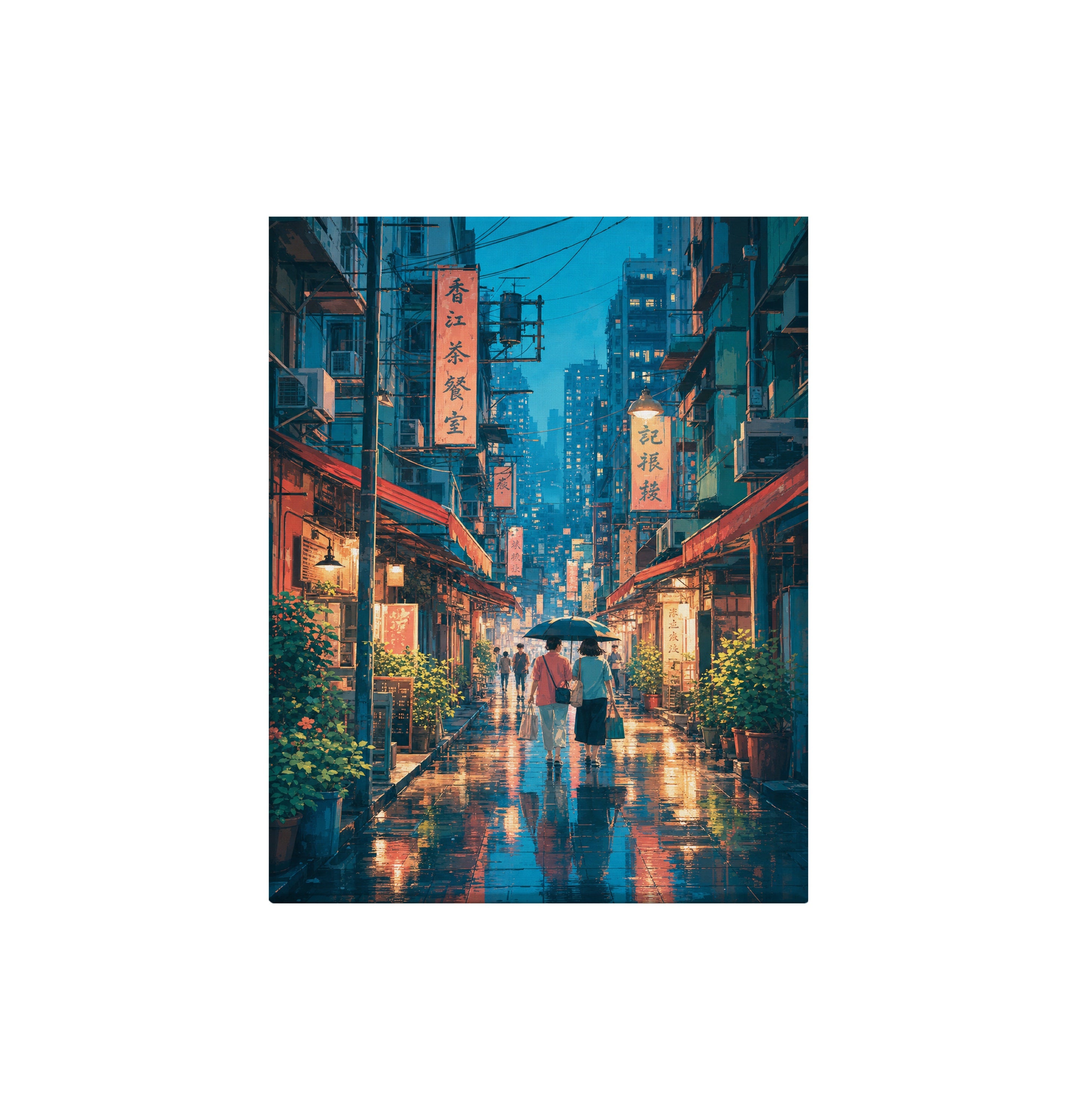 Hong Kong Rainy Lantern Lane canvas wall art preview by Seji Art