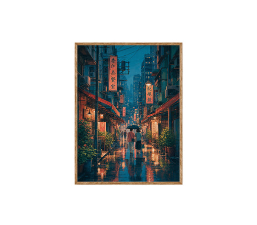 Hong Kong Rainy Lantern Lane Wall Art Print