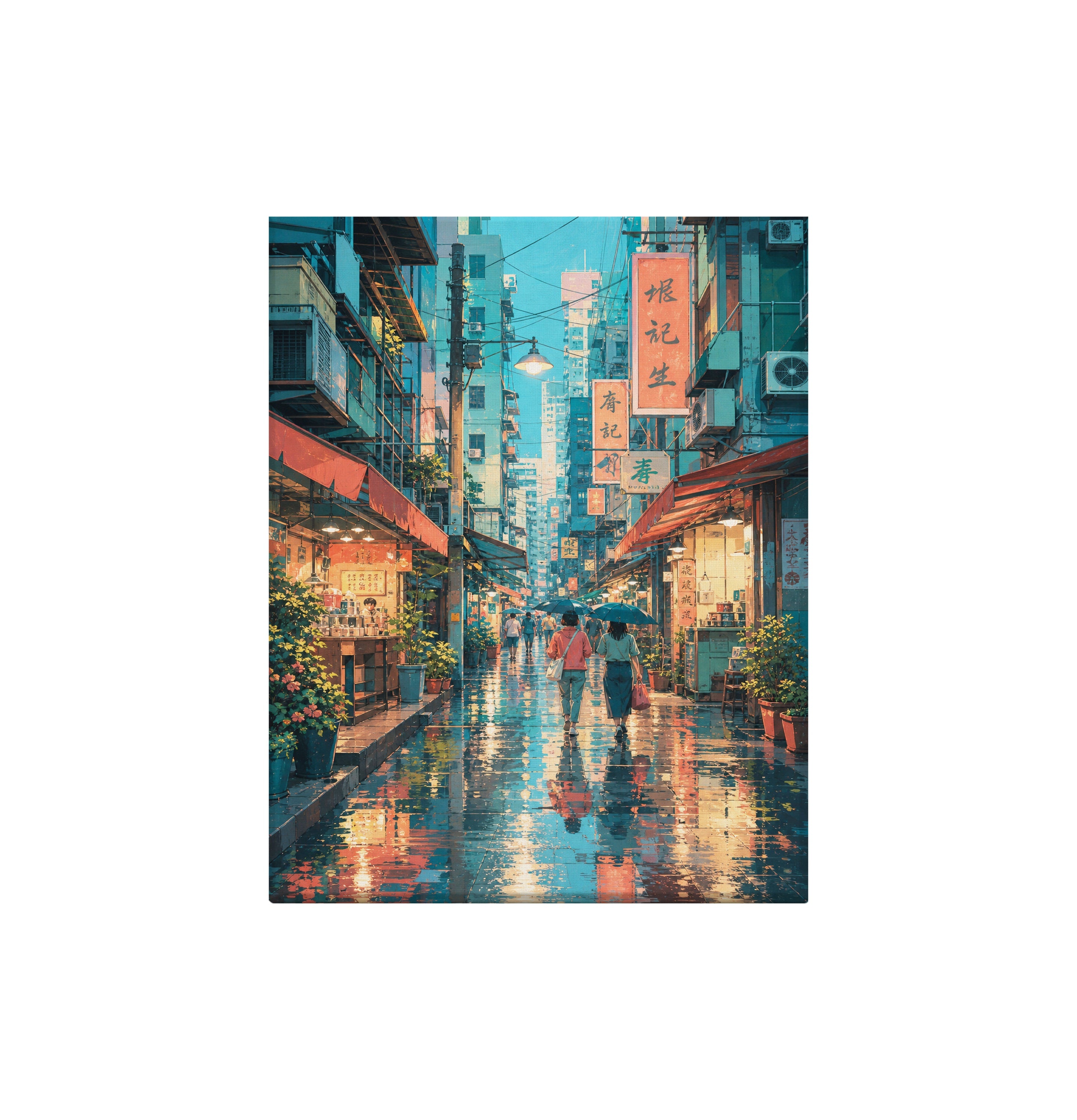 Hong Kong Rainy Market Alley Night canvas wall art preview by Seji Art