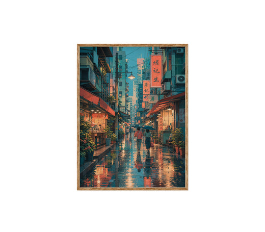 Hong Kong Rainy Market Alley Night Wall Art Print
