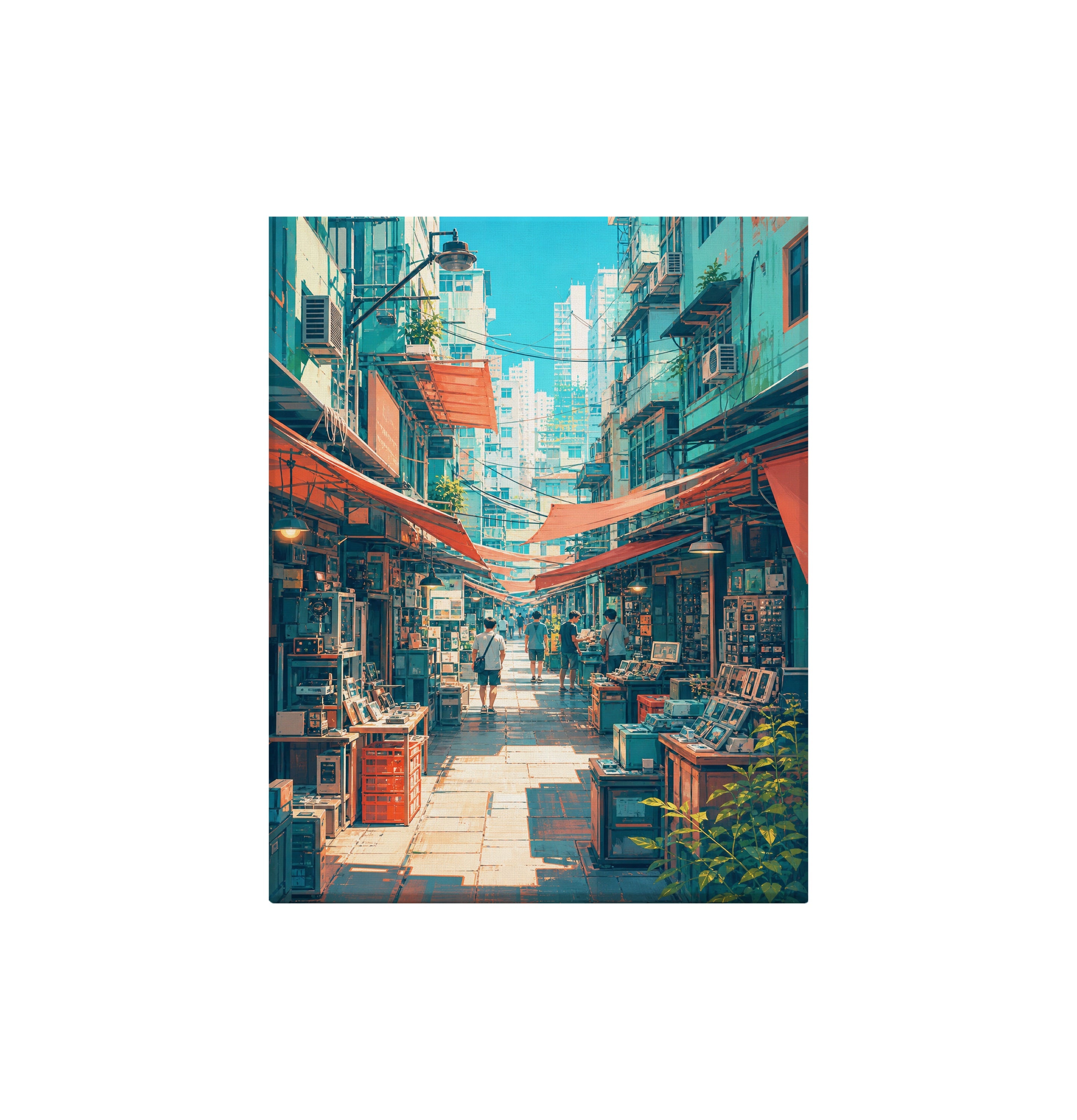 Hong Kong Red Awning Market Lane canvas wall art preview by Seji Art