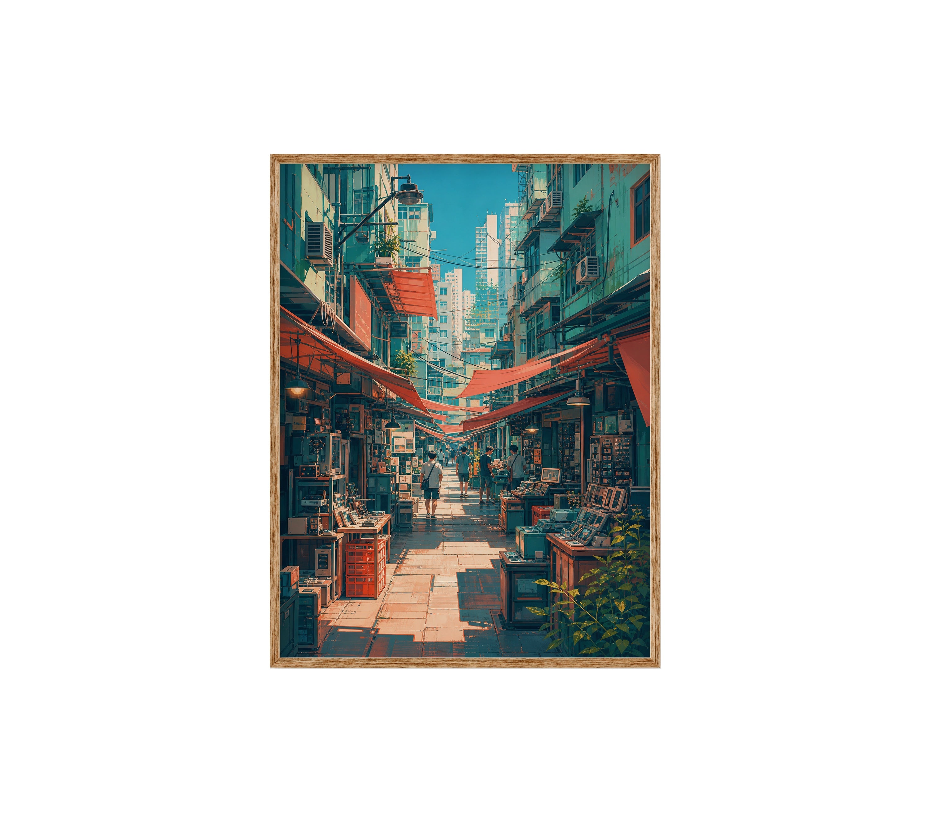 Hong Kong Red Awning Market Lane poster print preview by Seji Art