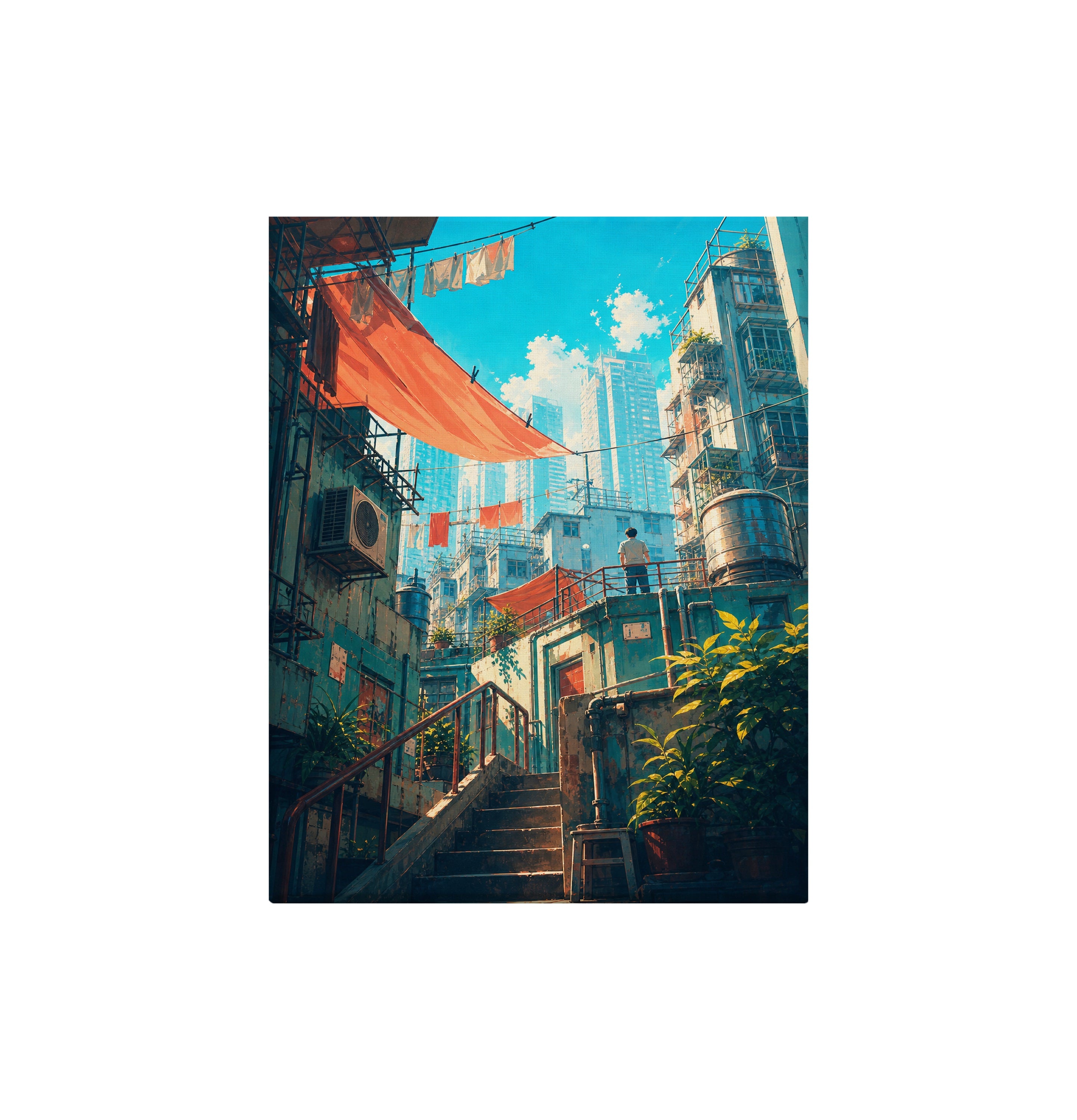 Hong Kong Red Awning Stair Street canvas wall art preview by Seji Art